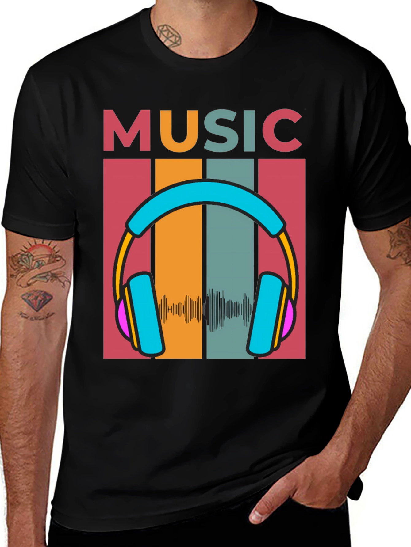 Variant 17 of Music Lover Graphic Tee - Retro Headphone Design