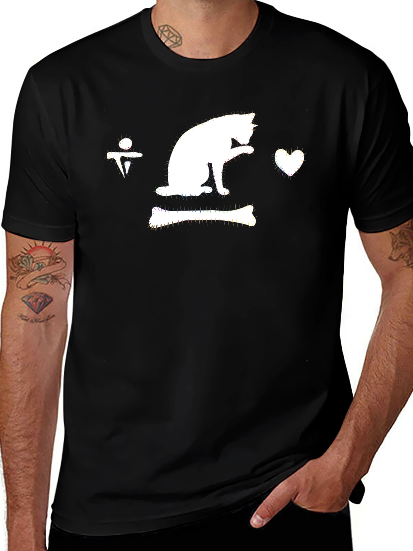 Variant 24 of Cat Pirate Flag T-Shirt - Black Cotton Crew Neck