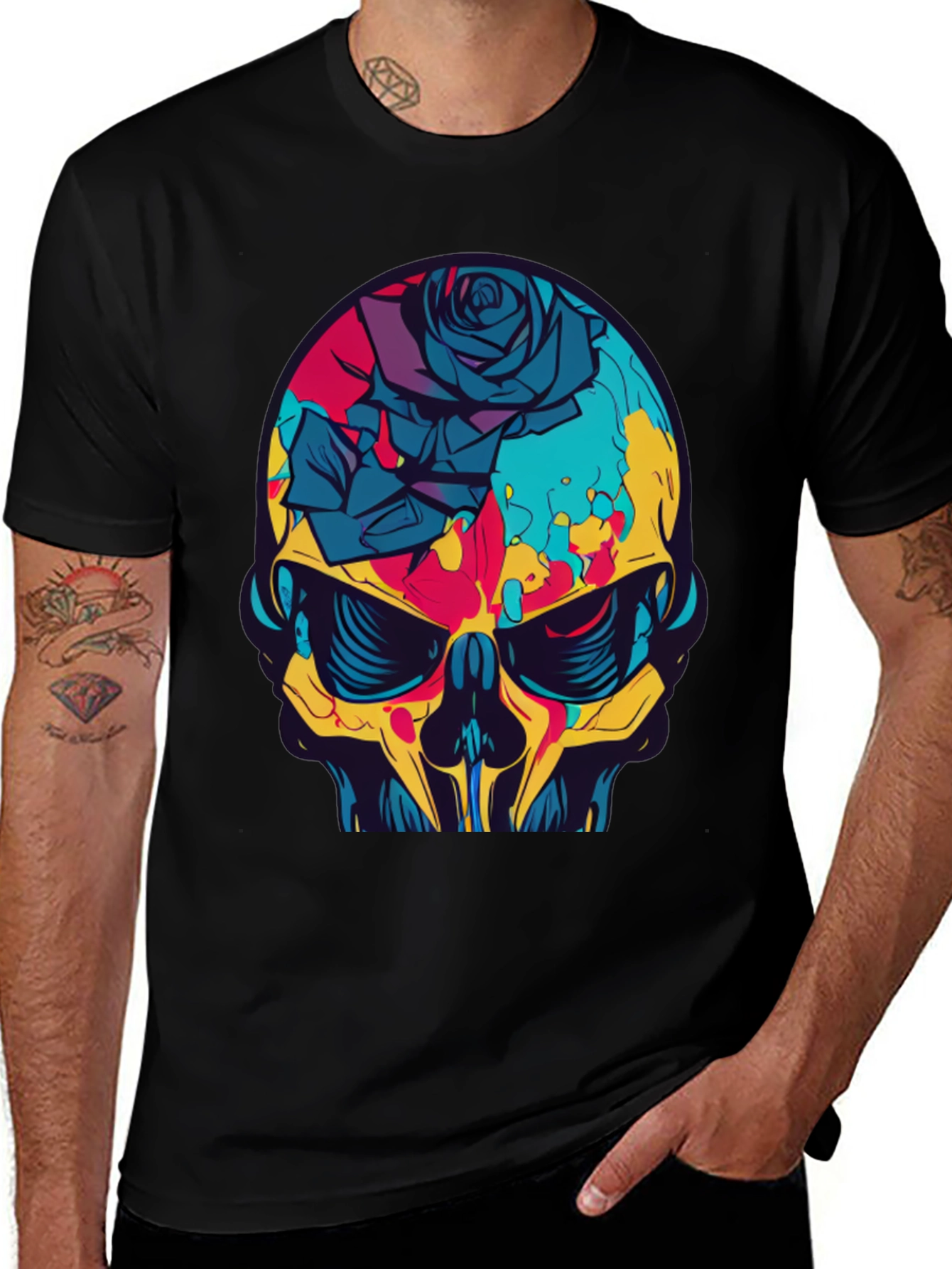 Variant 14 of Skull & Rose Graphic Tee - Bold, Edgy Design