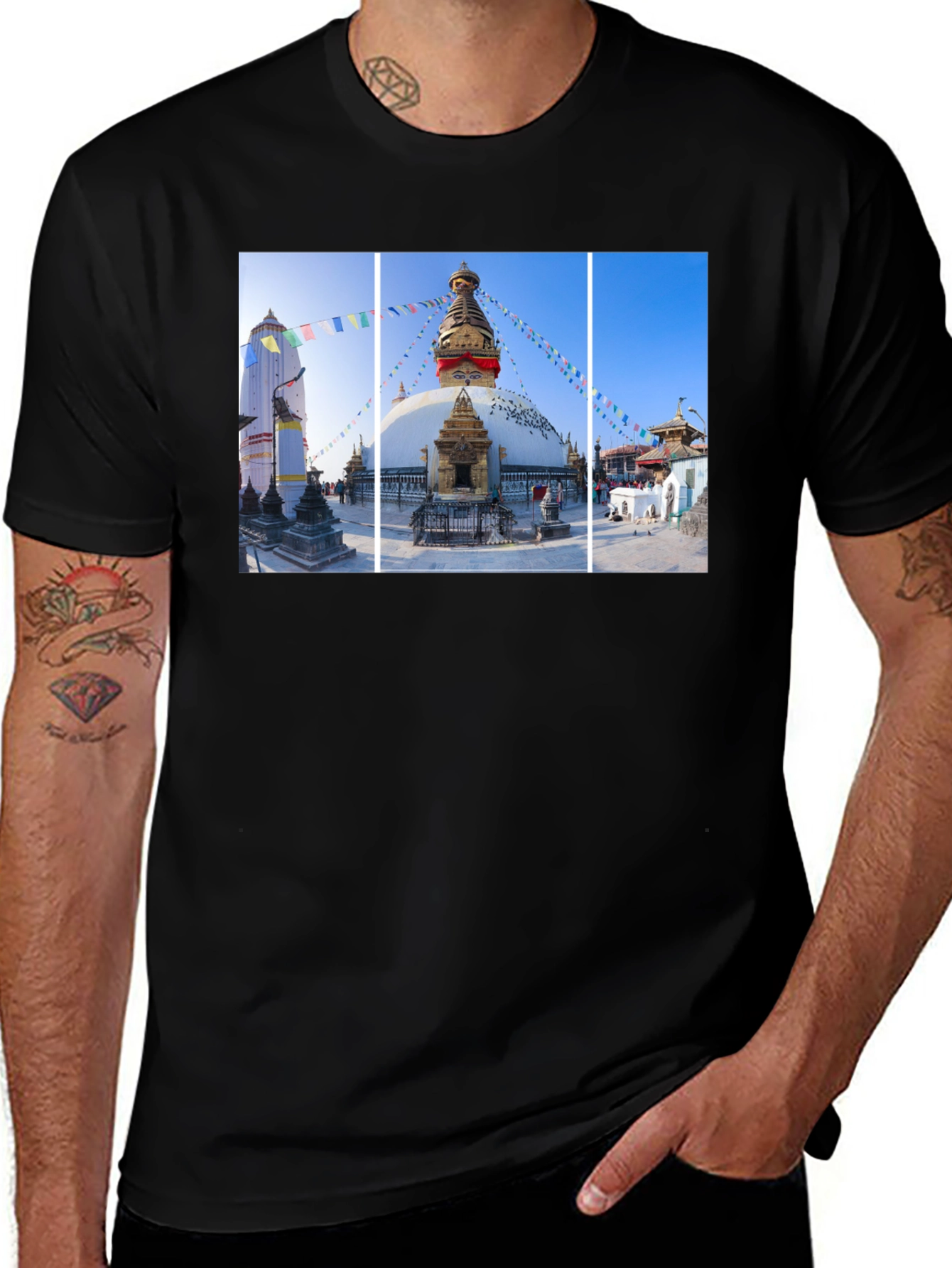 Boudhanath Stupa Graphic Tee - Nepal Temple Black T-Shirt