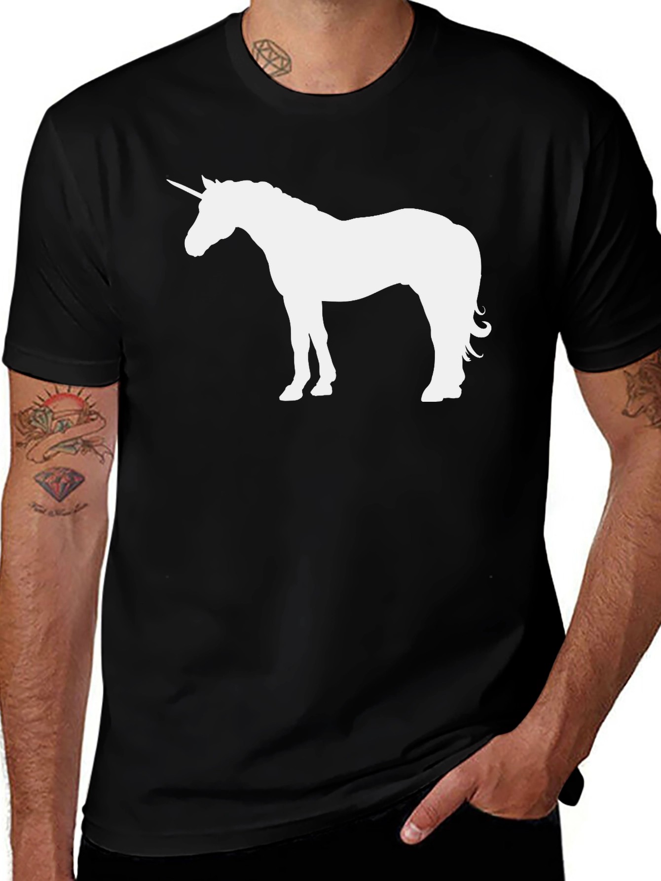 Unicorn Graphic Tee - Black Cotton Casual T-Shirt