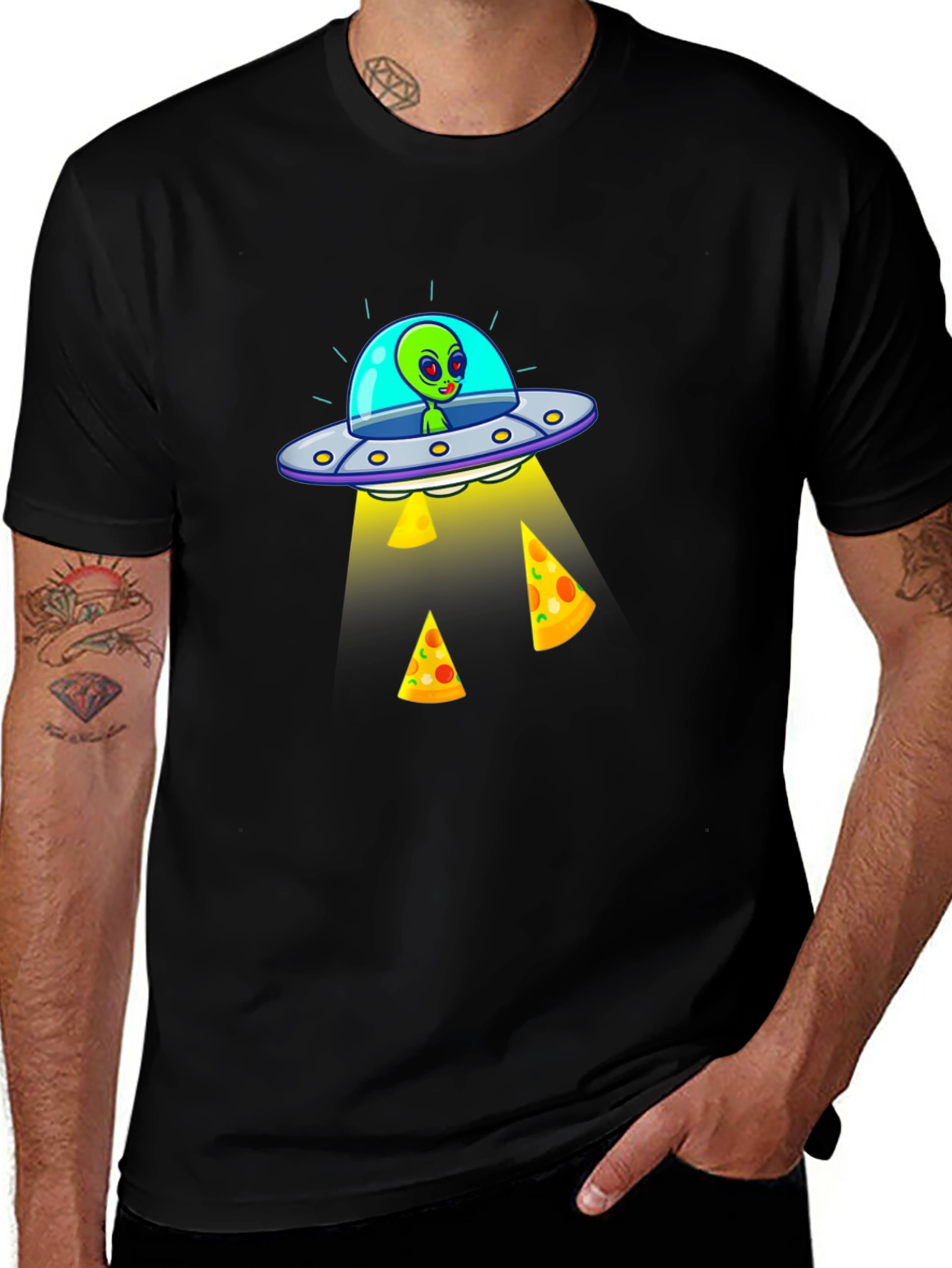 Variant 18 of Alien Abduction Pizza T-Shirt - Black