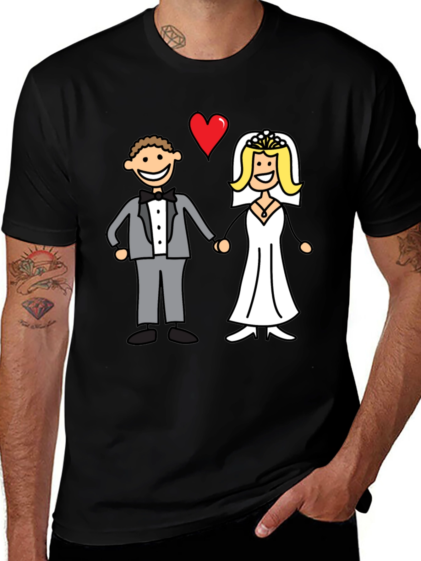 Variant 15 of Cartoon Wedding Couple Black T-Shirt