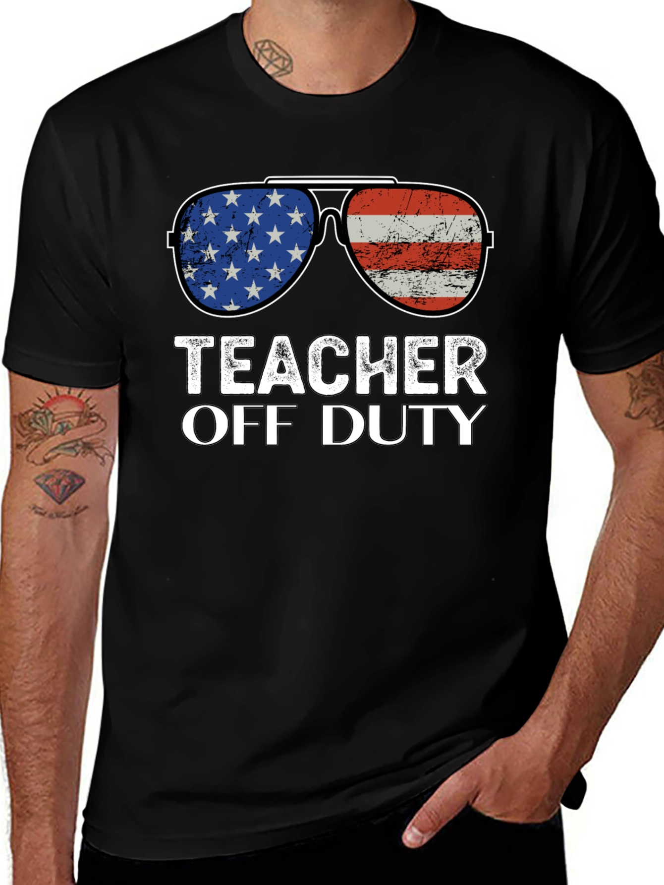 Variant 28 of Teacher Off Duty American Flag Sunglasses T-Shirt