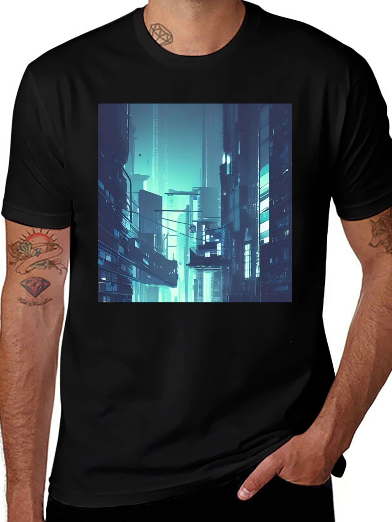 Variant 18 of Cyberpunk Cityscape T-Shirt - Futuristic Graphic Tee