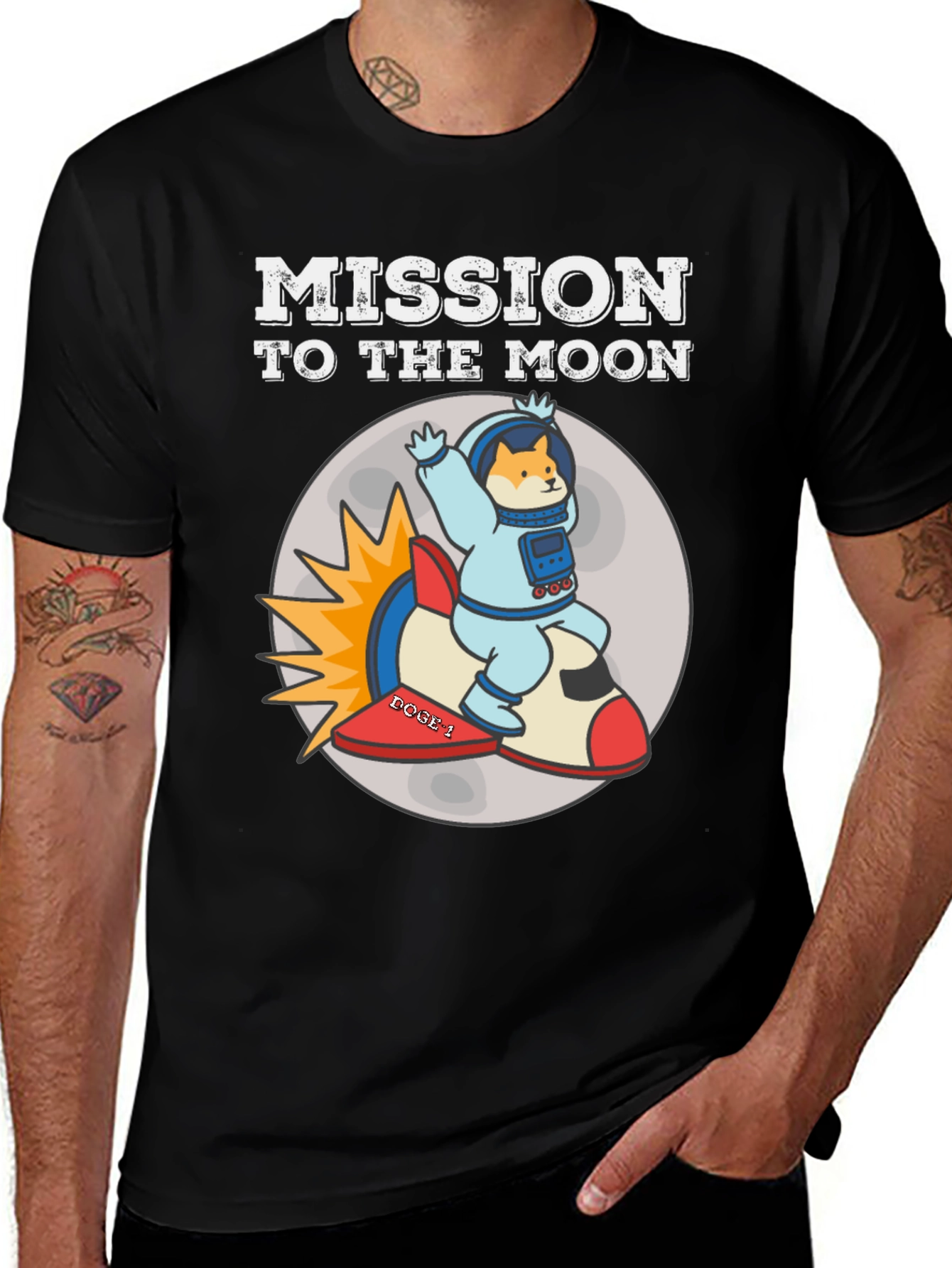Variant 2 of Mission to the Moon T-Shirt - Space Doge Rocket Tee