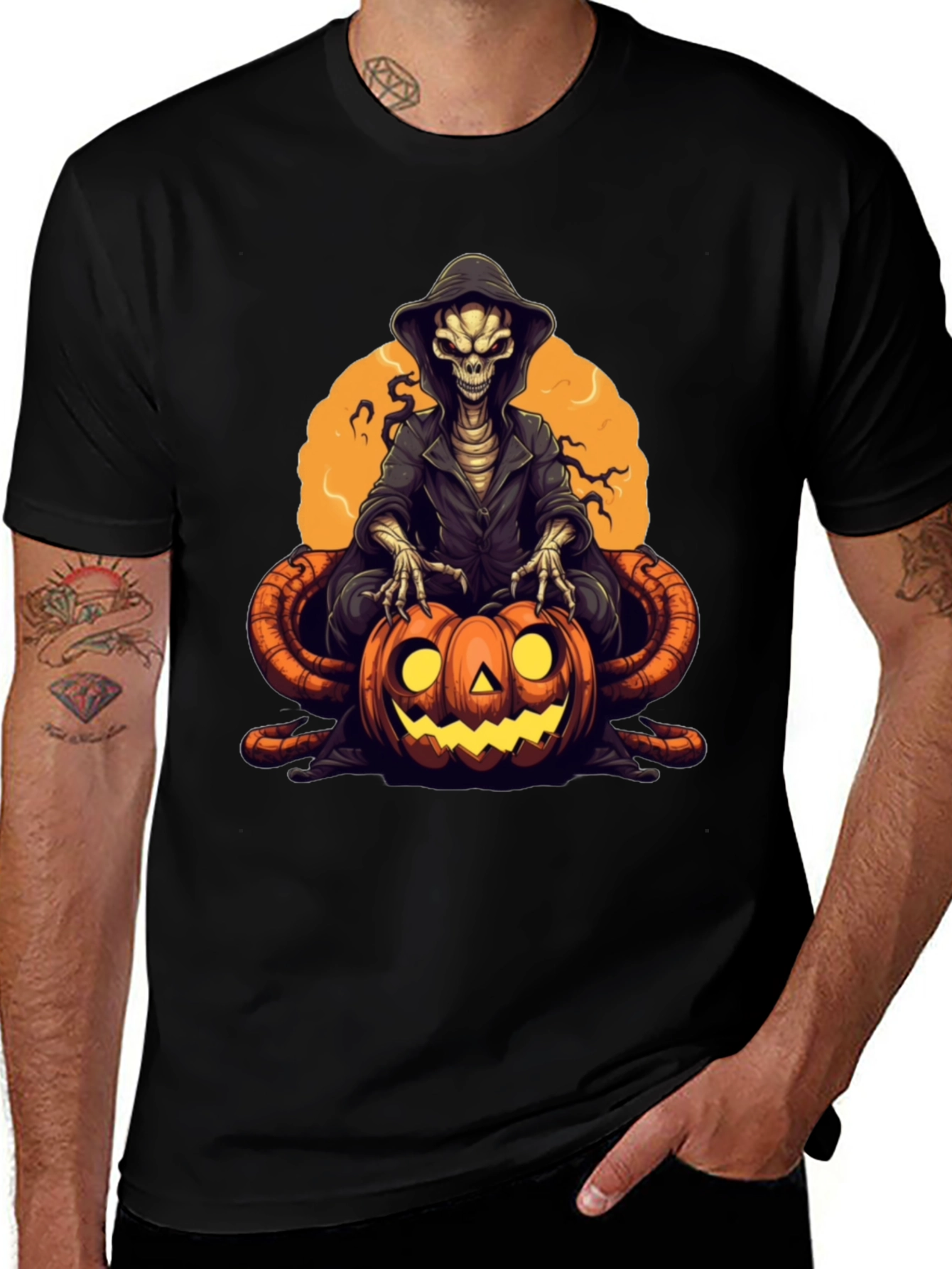 Variant 12 of Grim Reaper Pumpkin Graphic Tee - Halloween Style