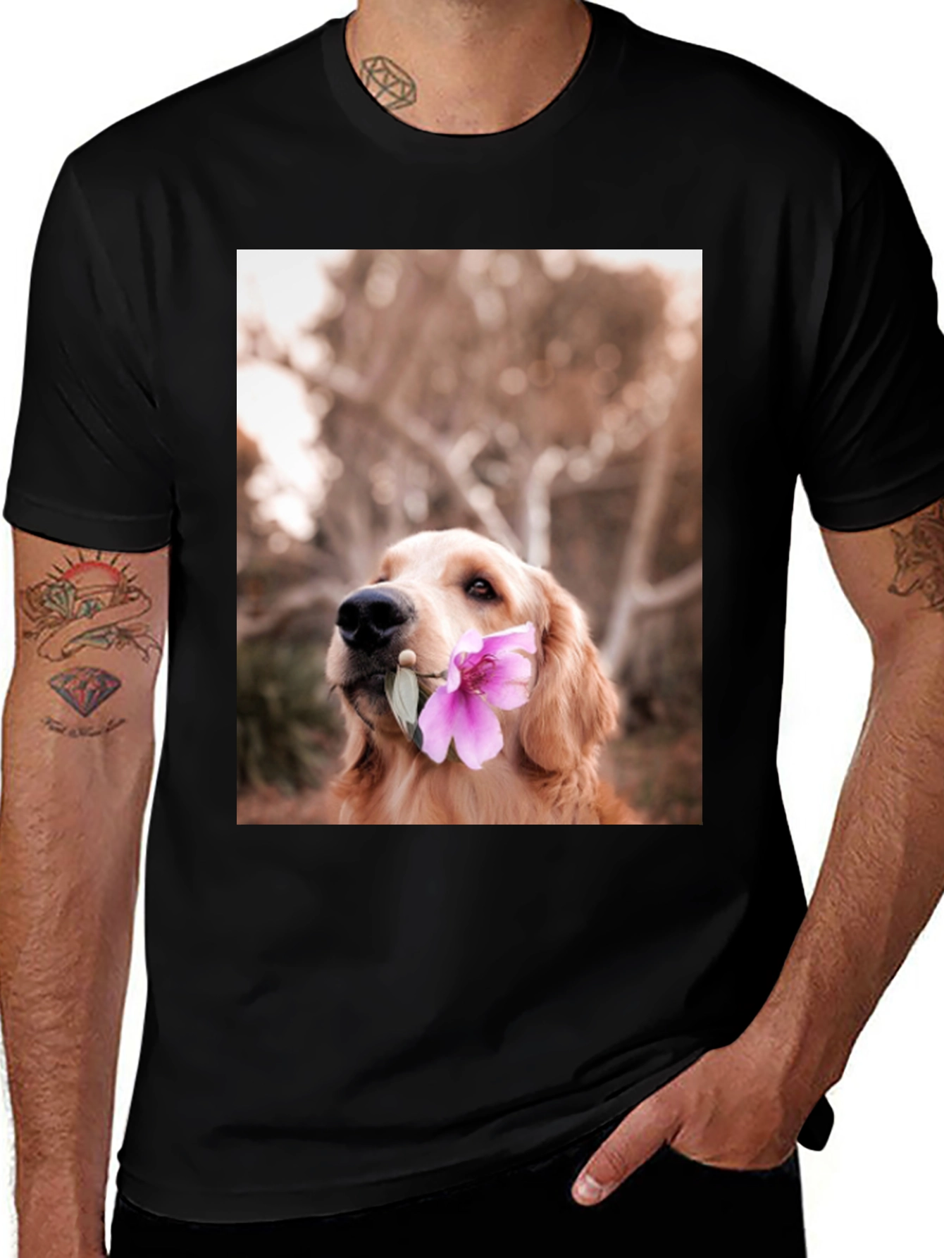 Variant 30 of Dog with Flower Graphic Tee - Cute & Stylish