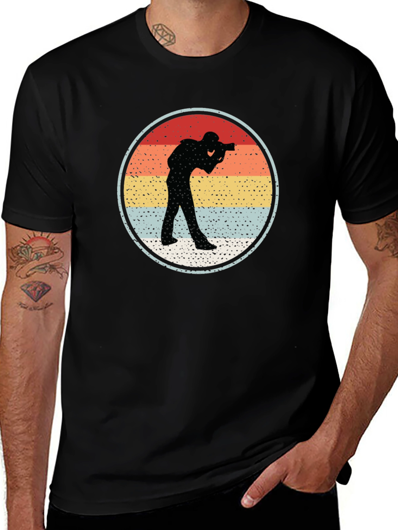 Black Vintage Photographer Silhouette T-Shirt main image