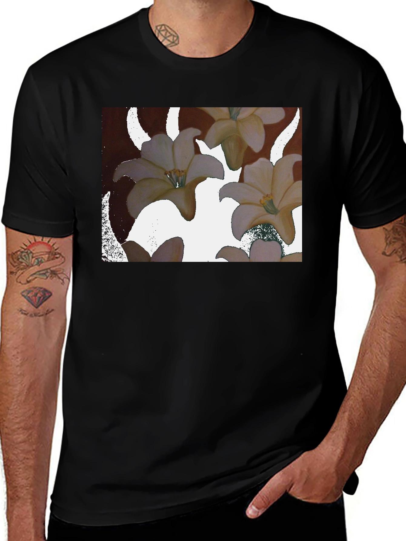 Variant 24 of Floral T-Shirt: Artistic Lilies Design in Black