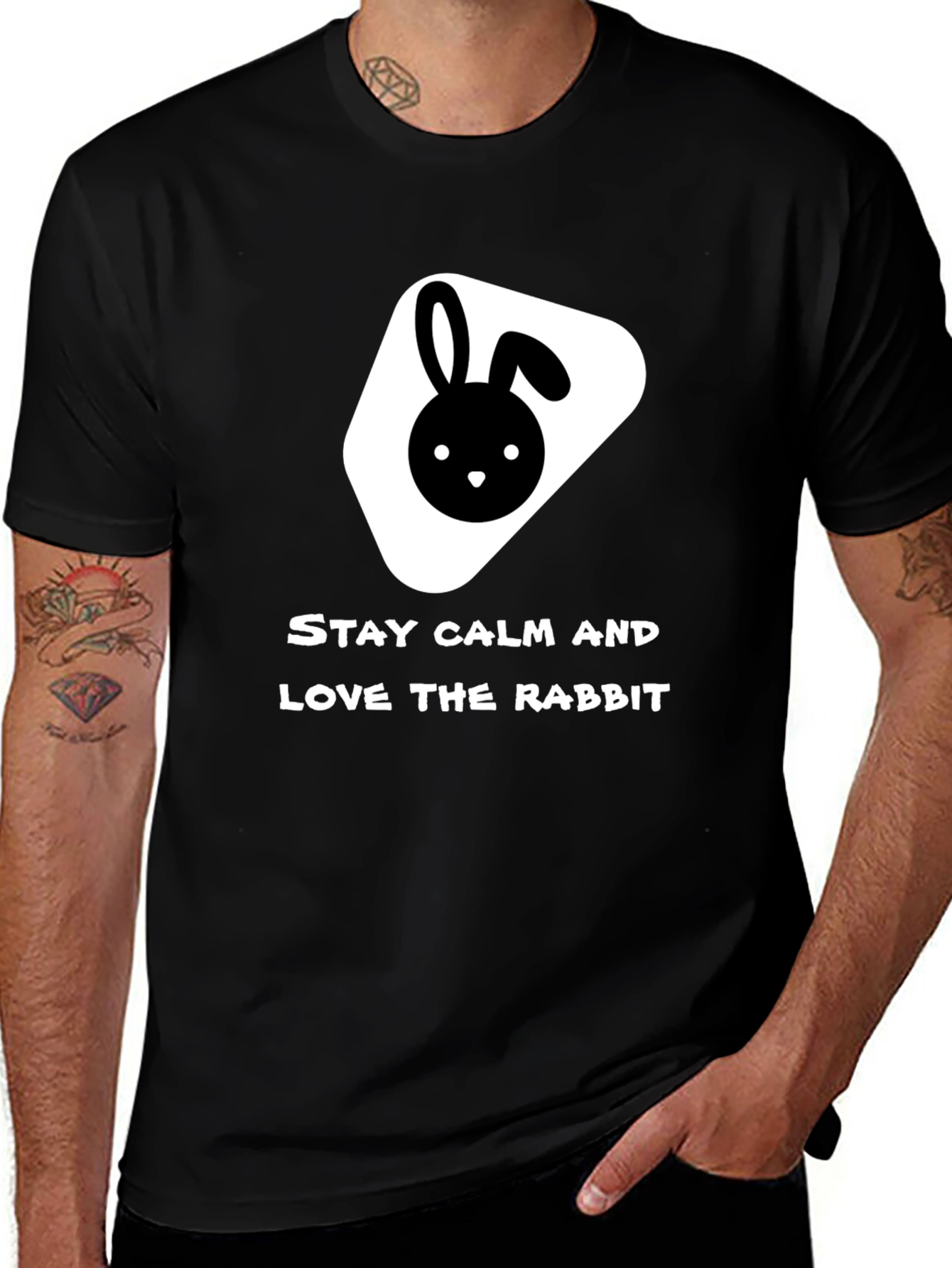 Variant 15 of Stay Calm Love Rabbit Black T-Shirt