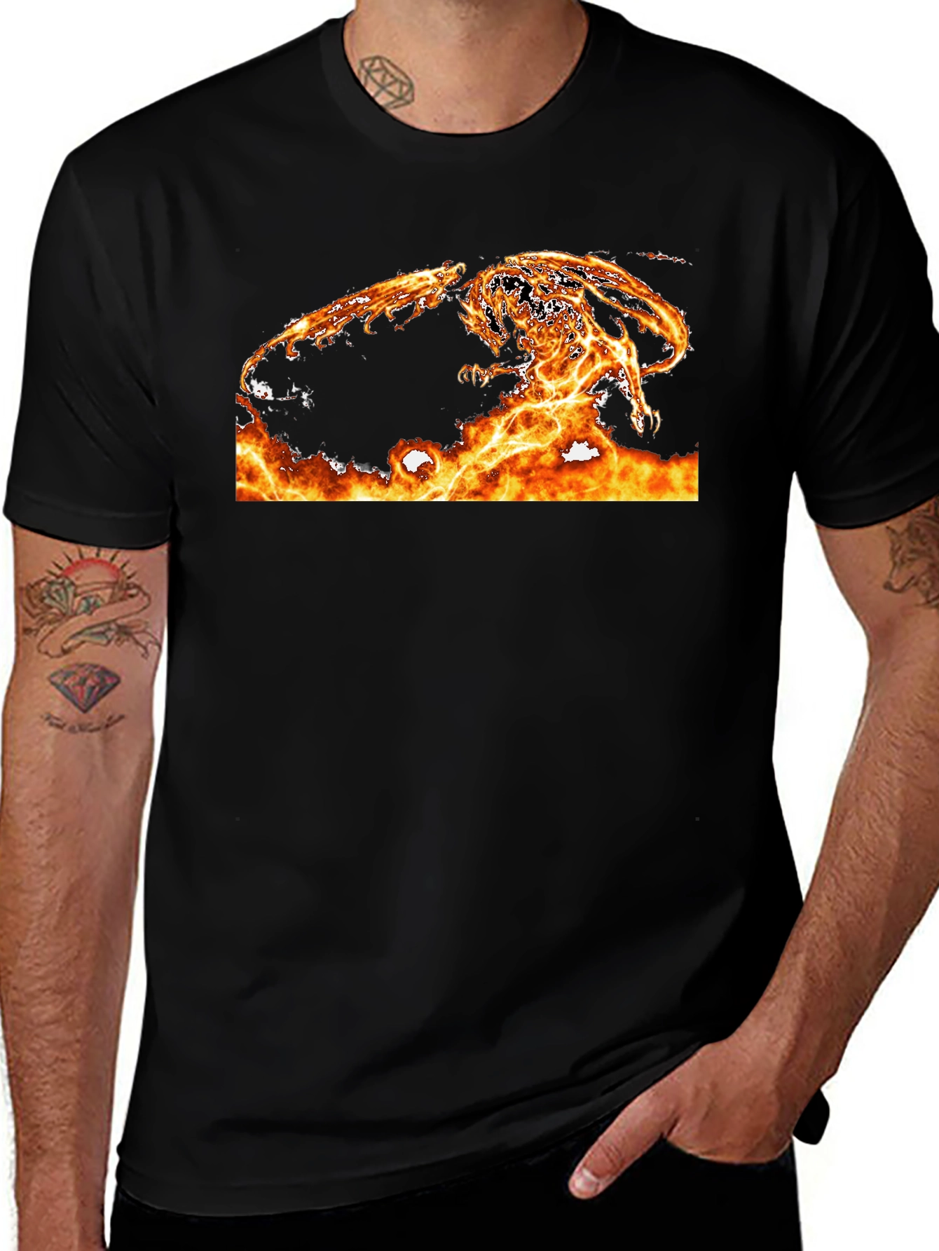 Variant 27 of Fiery Dragon Graphic Tee - Black Cotton Comfort