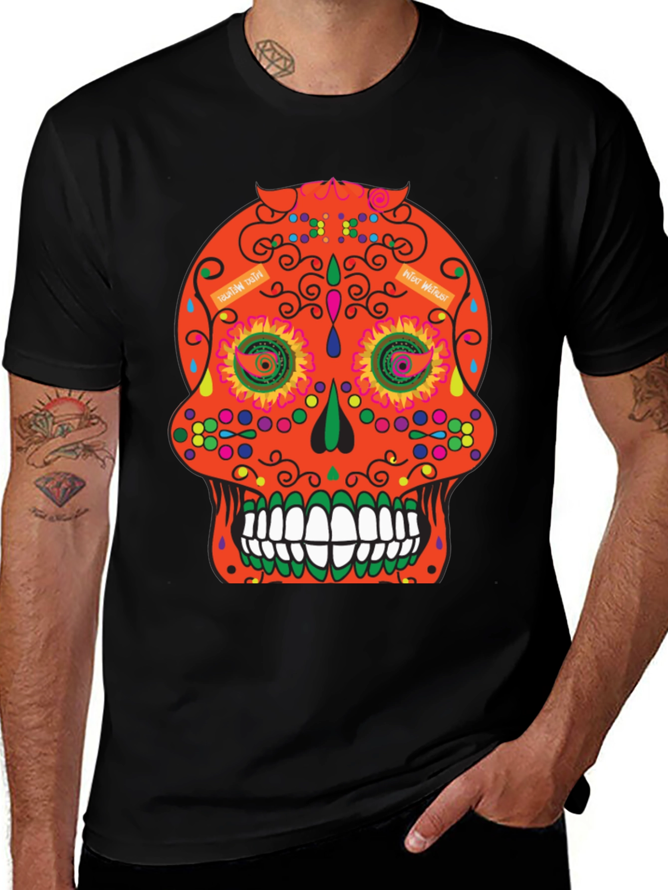 Variant 27 of Day of the Dead Sugar Skull T-Shirt - Black