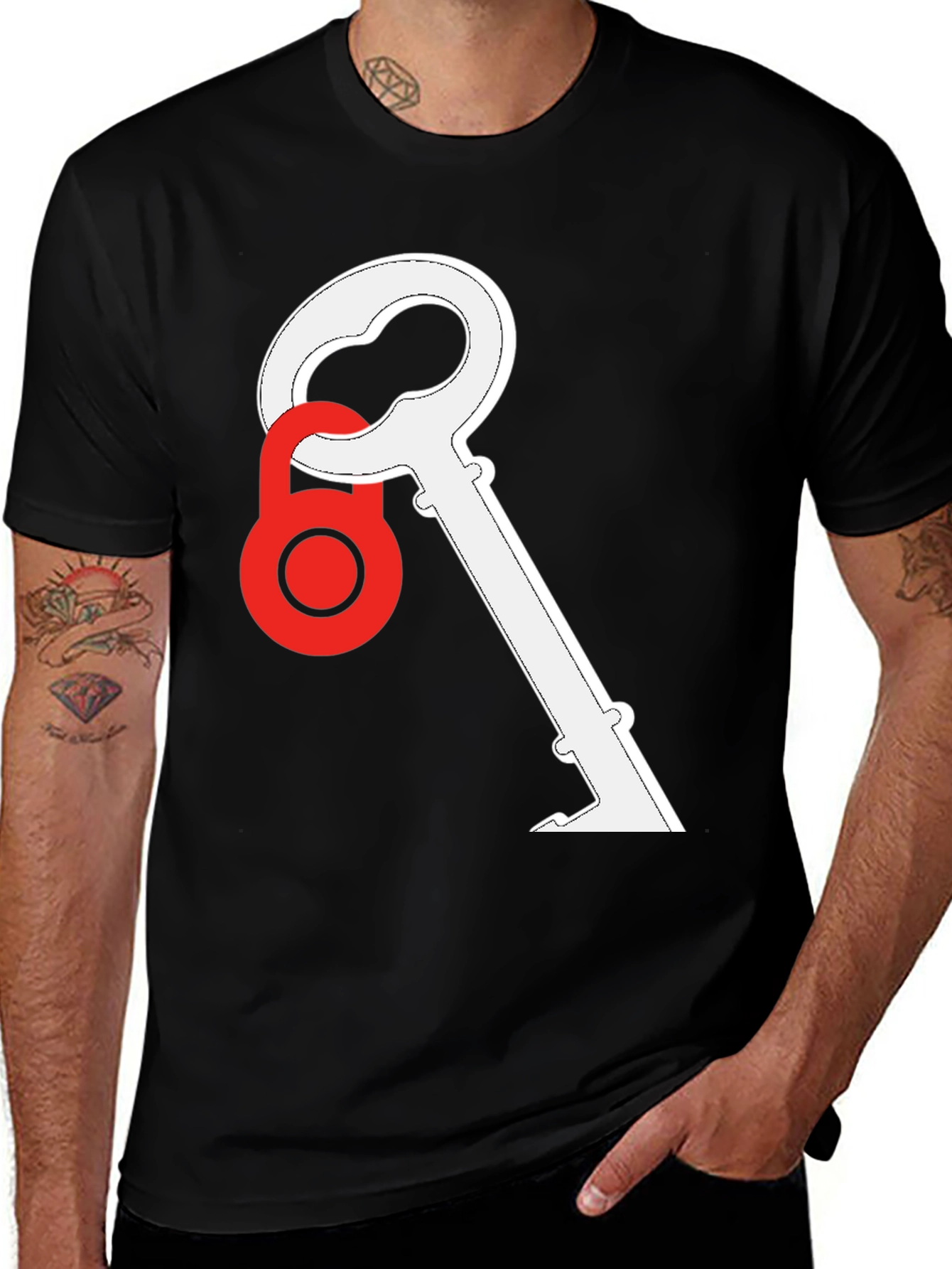 Variant 22 of Key and Lock Graphic Tee - Stylish Black T-Shirt