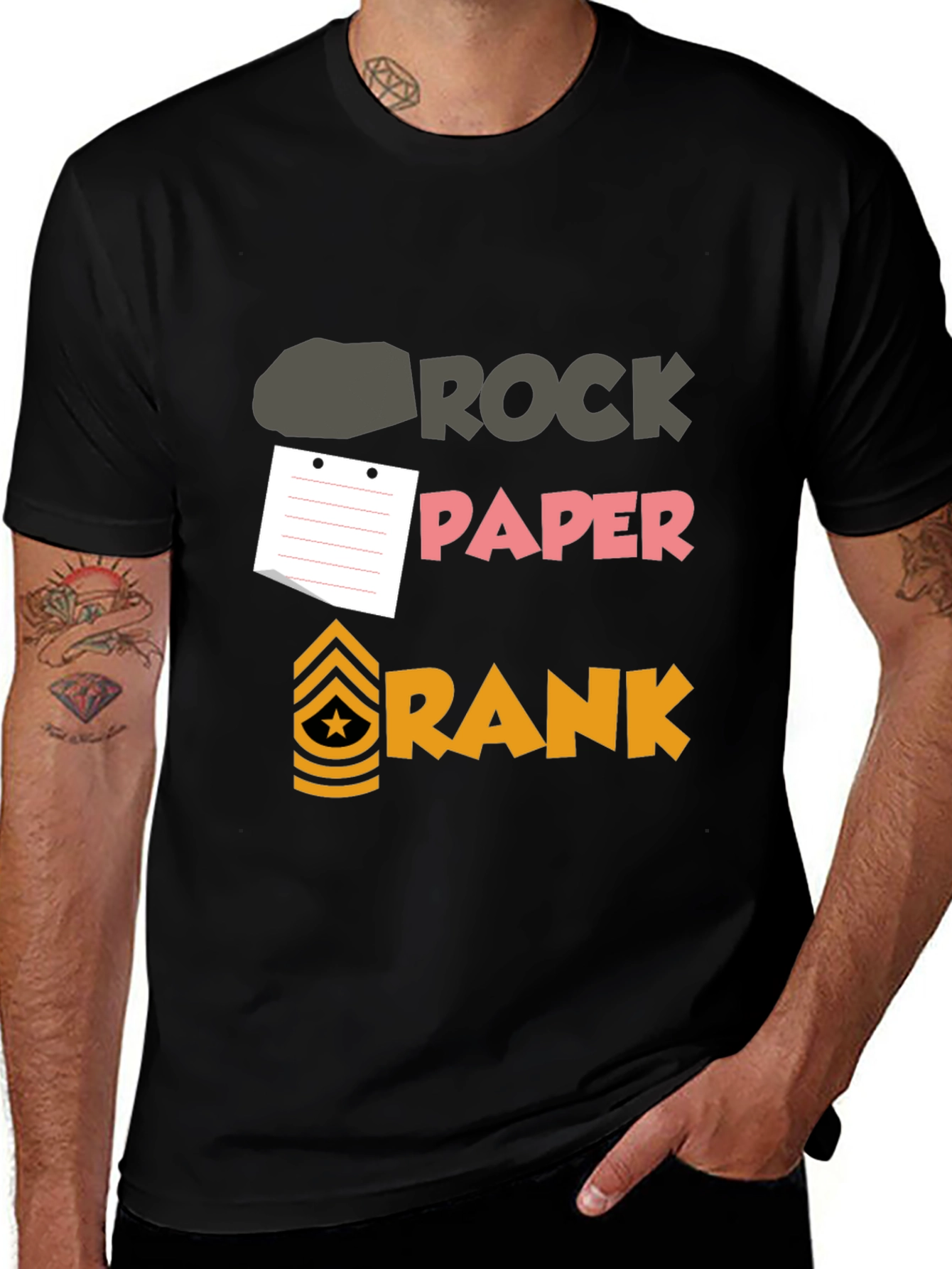 Variant 2 of Rock Paper Rank T-Shirt - Military Humor Tee