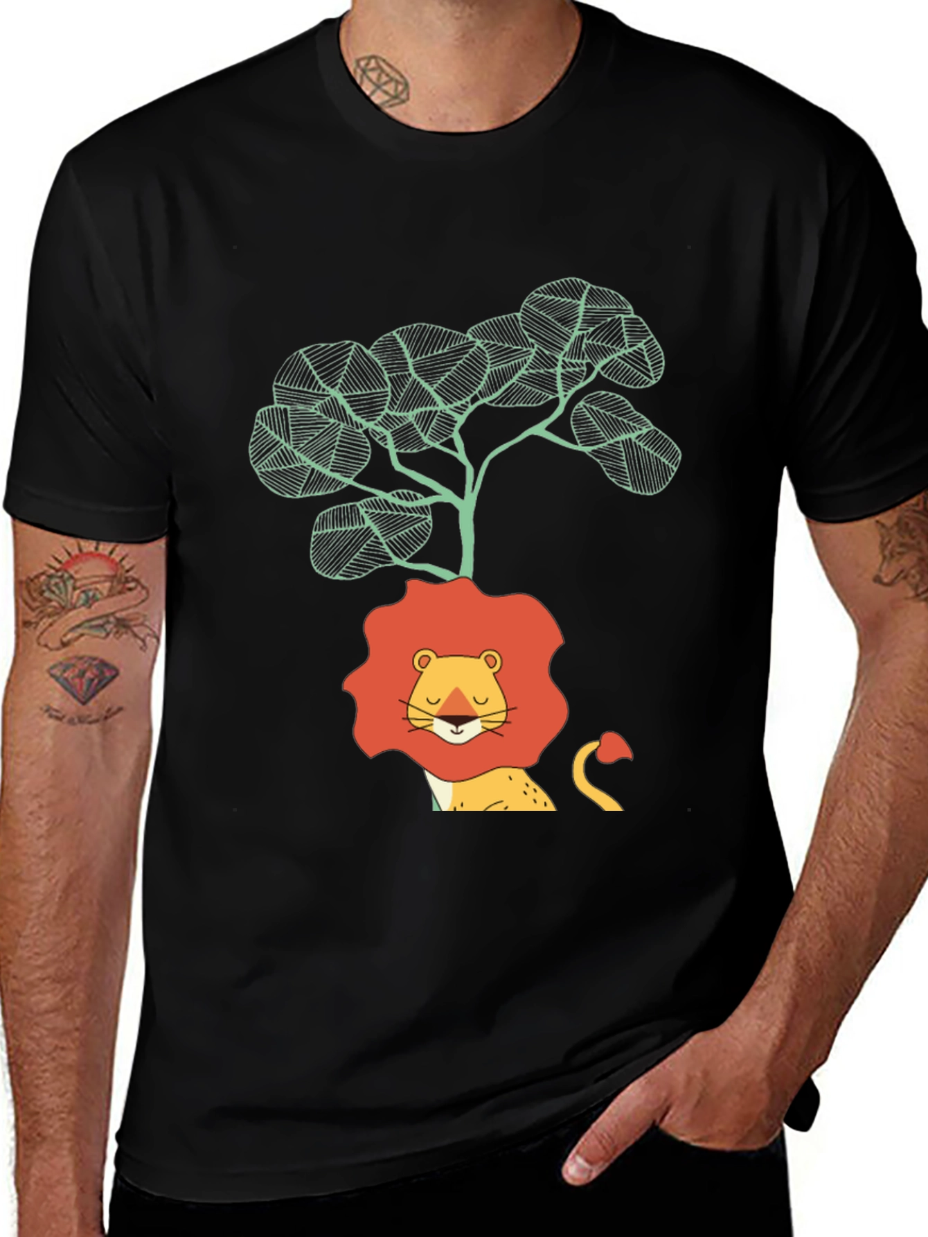 Variant 20 of Lion & Tree Graphic Print Black T-Shirt