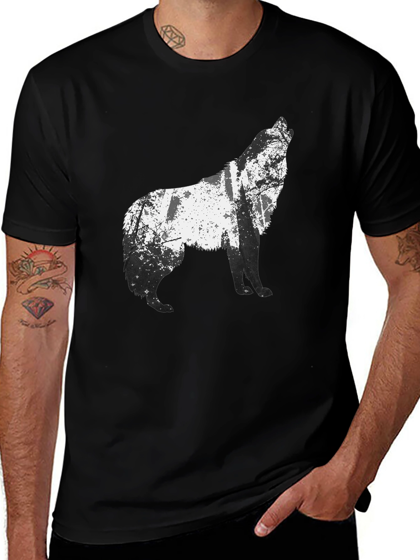 Variant 23 of Wolf Silhouette Graphic Tee - Men's Black T-Shirt