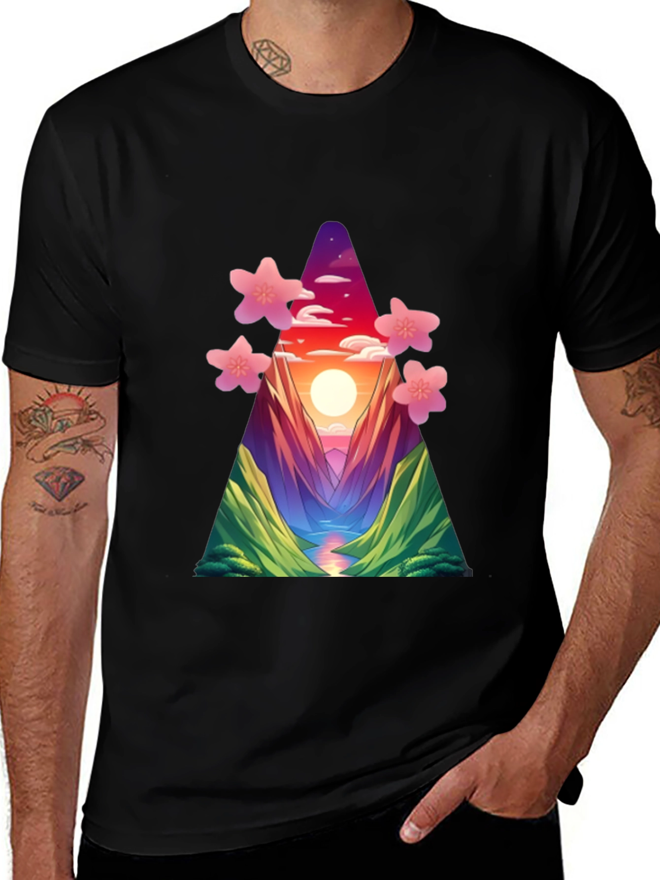 Sunset Mountain Blossom T-Shirt - Unique Design