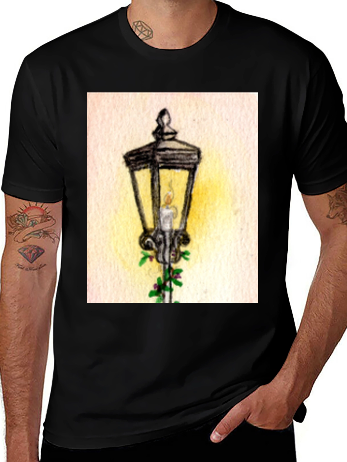 Variant 7 of Whimsical Street Lamp Graphic Tee - Classic Black