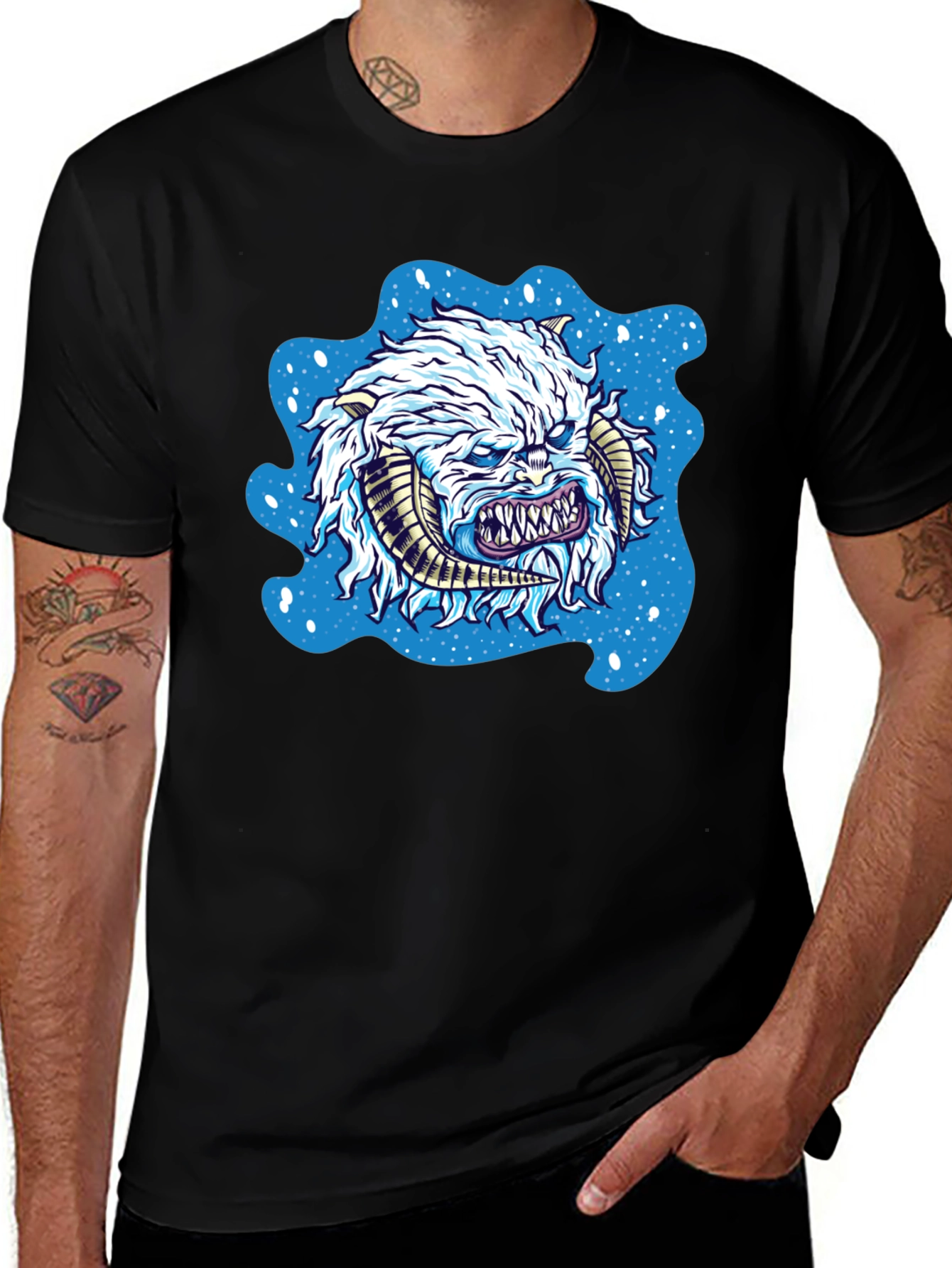 Variant 18 of Wampa Monster Graphic T-Shirt - Black Cotton Tee