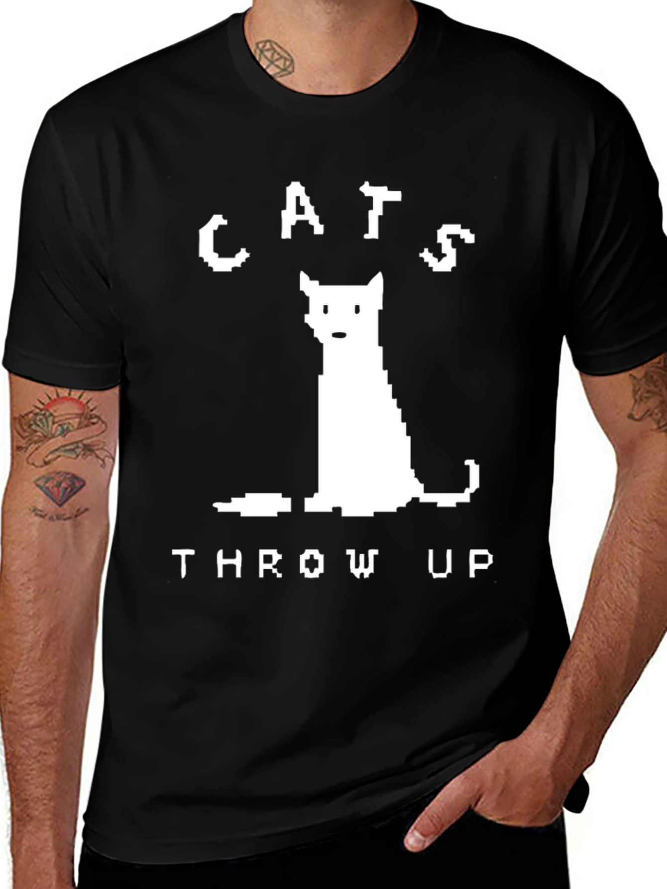 Variant 27 of Cats Throw Up Pixel Art Black T-Shirt