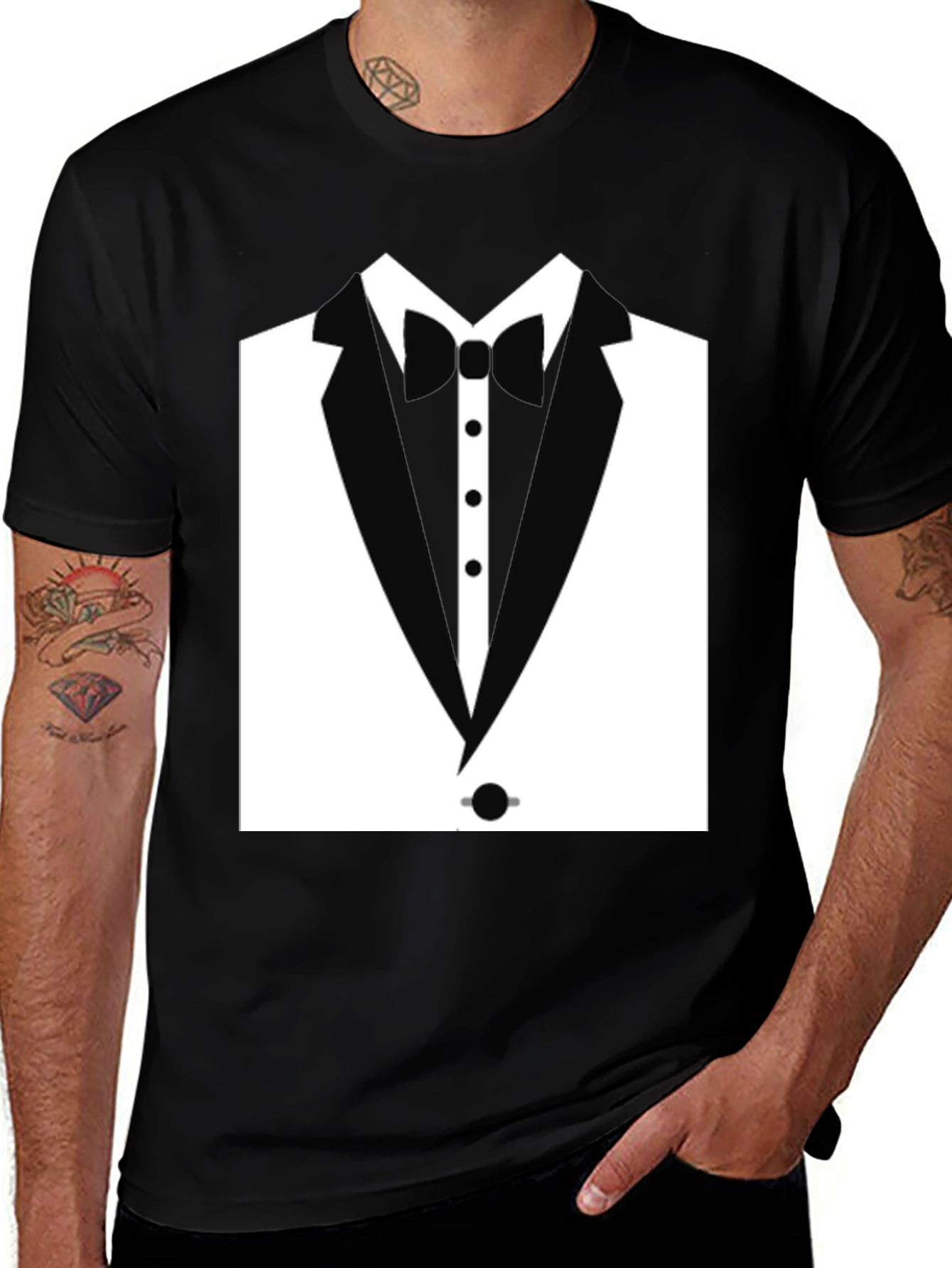 Variant 16 of Tuxedo T-Shirt - Black Dressy Fun Casual Tee