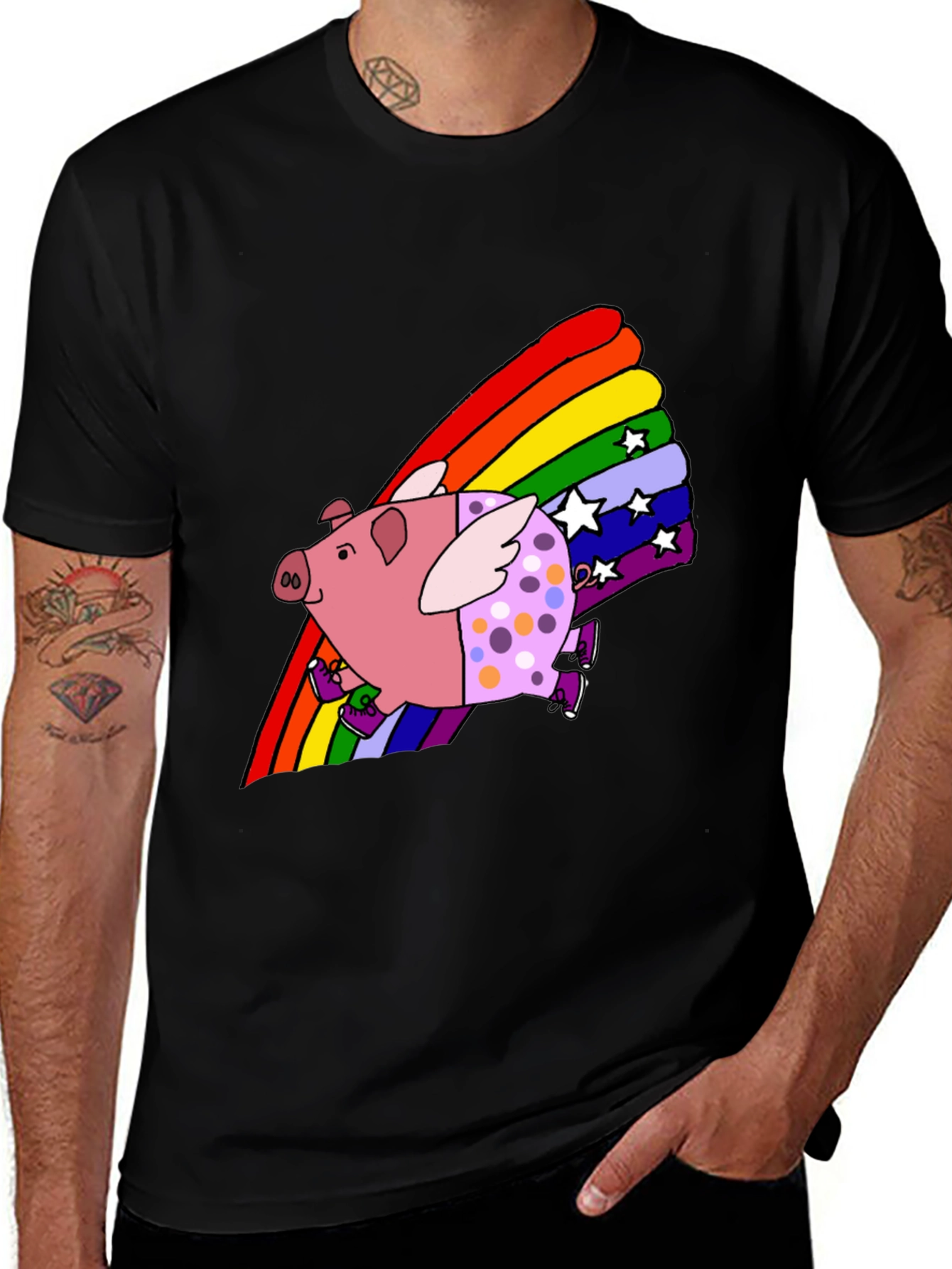 Flying Pig Rainbow T-Shirt - Unique Graphic Tee