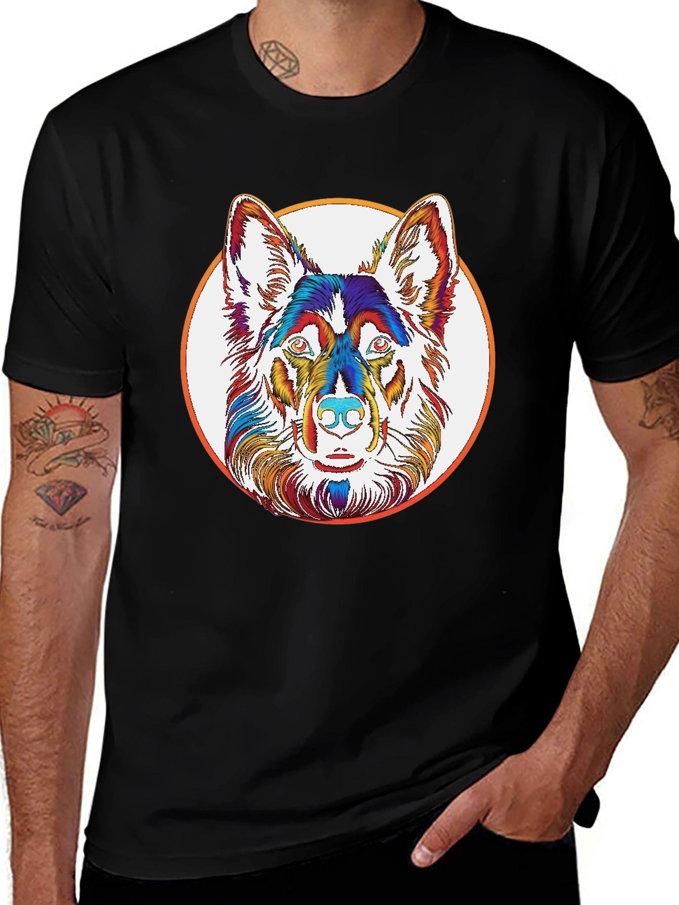 Variant 30 of Colorful Dog Graphic Tee - Artistic Husky Design
