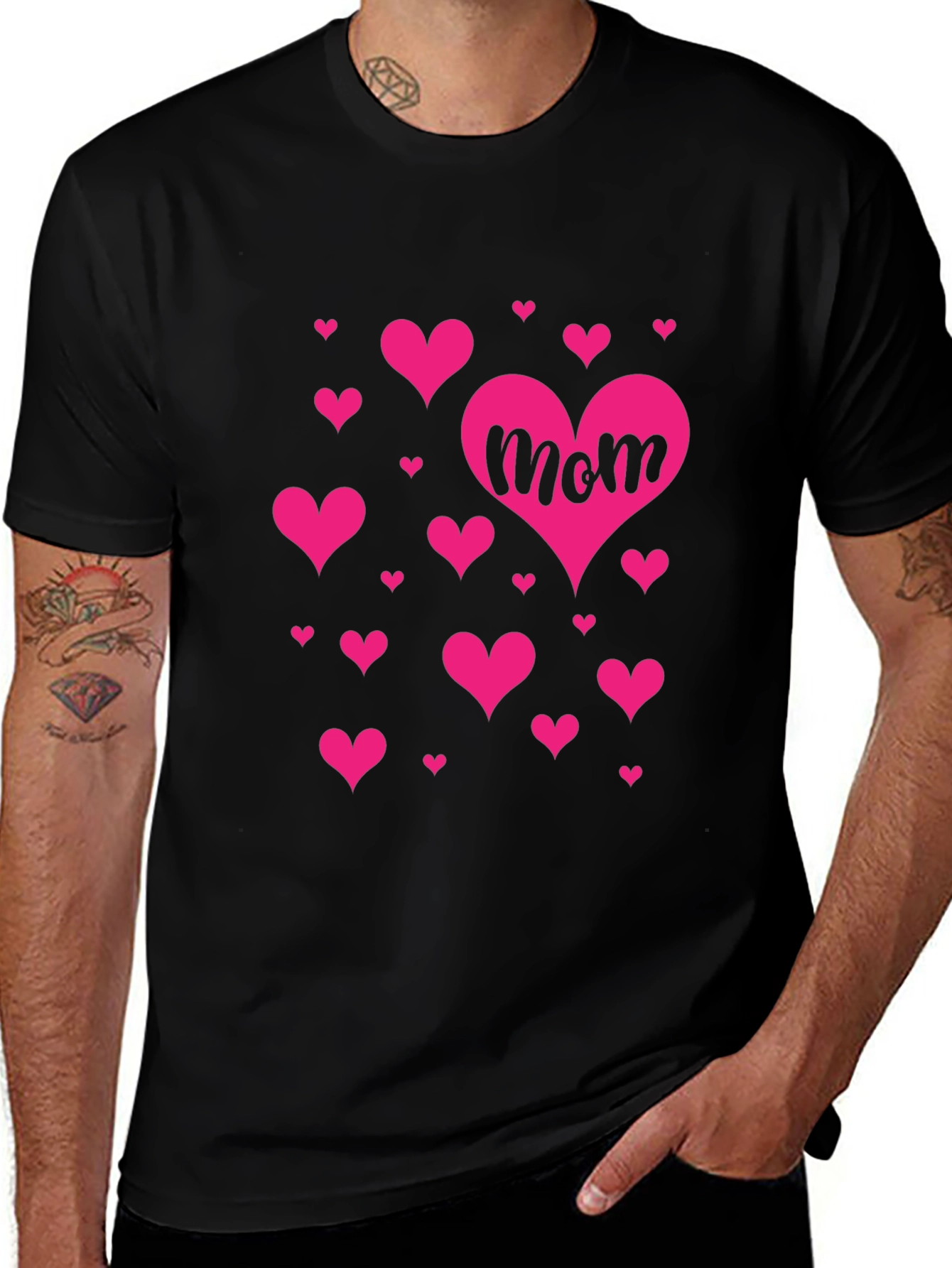 Variant 25 of Mom Heart T-Shirt - Black Cotton Blend Graphic Tee