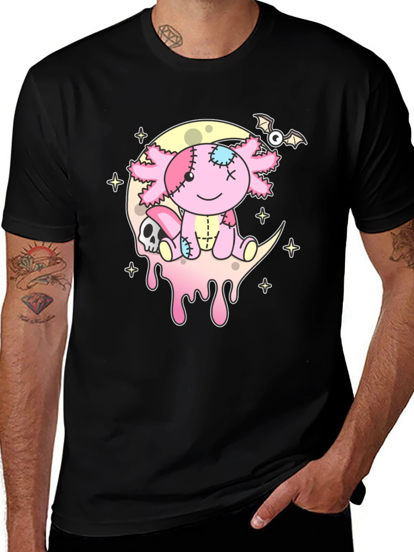 Variant 8 of Cute Axolotl Moon Graphic T-Shirt - Black