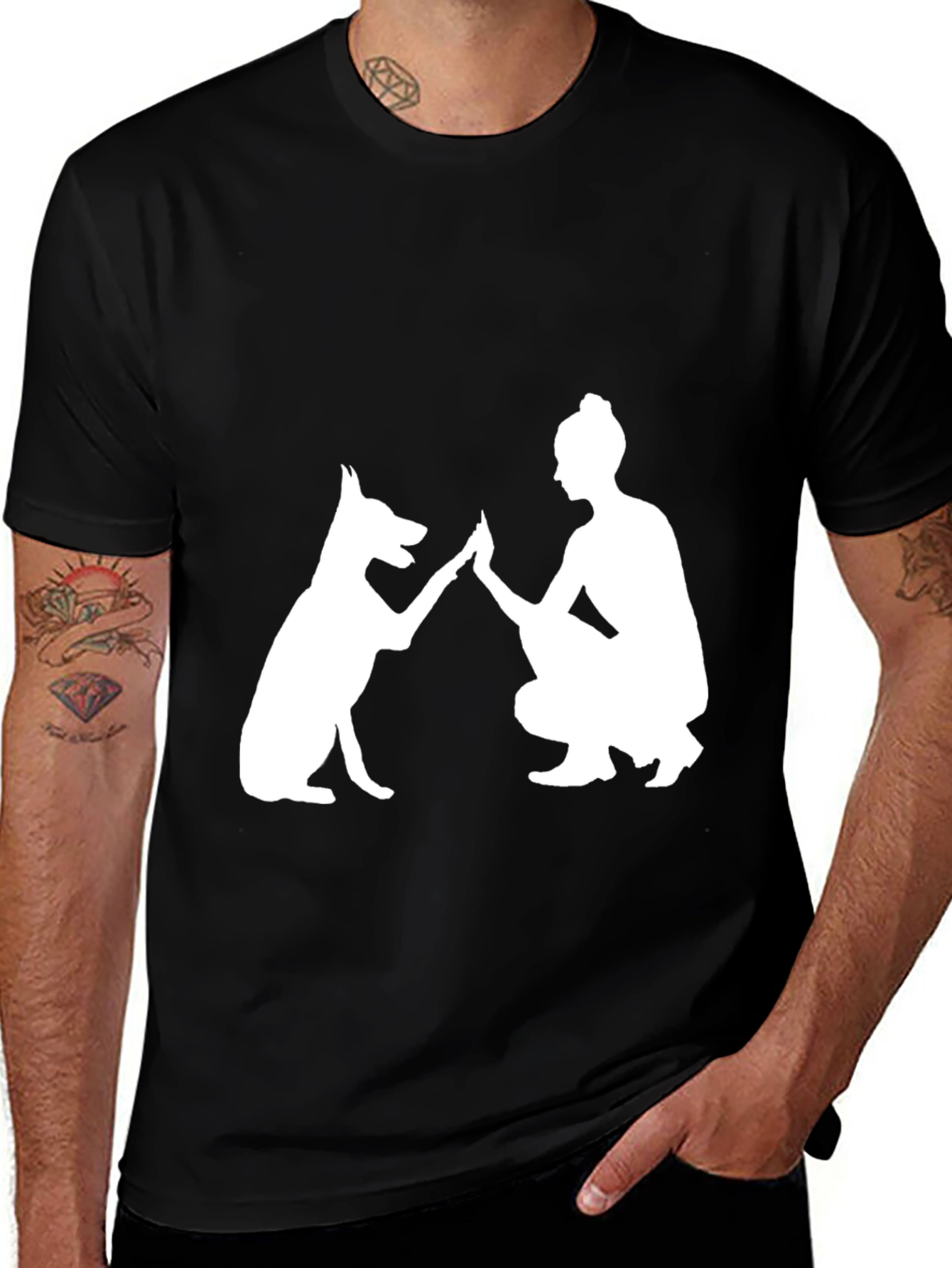 Variant 21 of Dog & Woman High Five Graphic Tee - Black