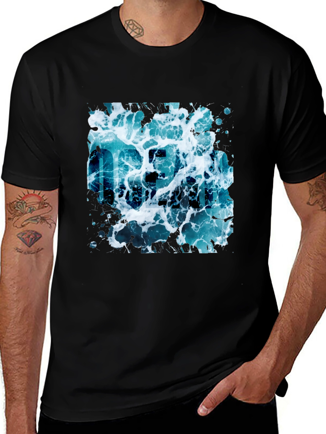 Variant 18 of Ocean Wave Graphic Black T-Shirt - Men's