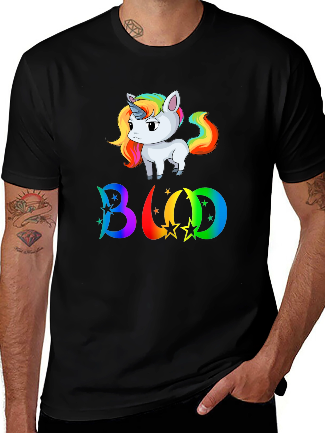 Rainbow Unicorn BUD T-Shirt - Men's Black Tee