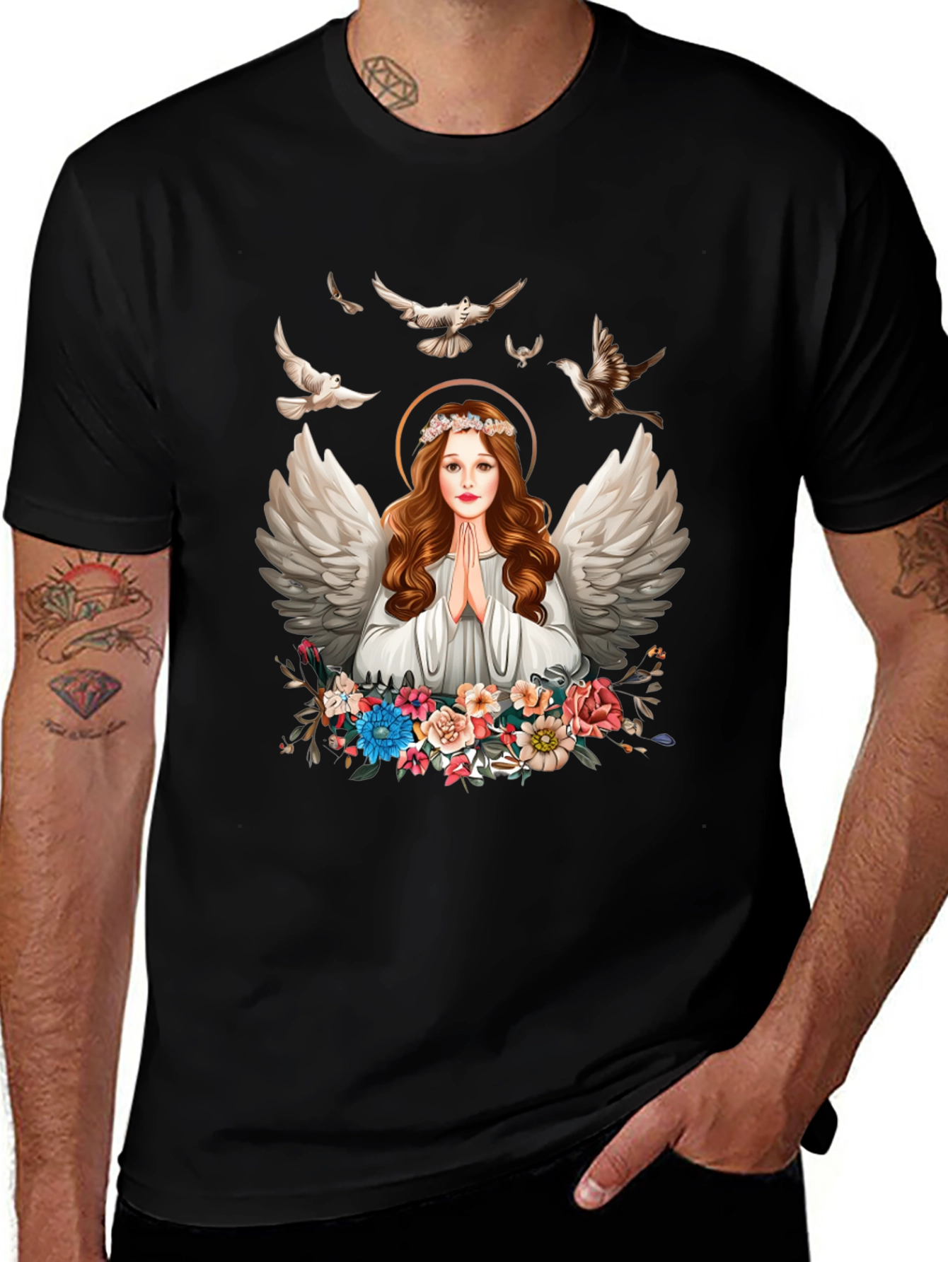 Variant 23 of Angel Wings Floral Black T-Shirt