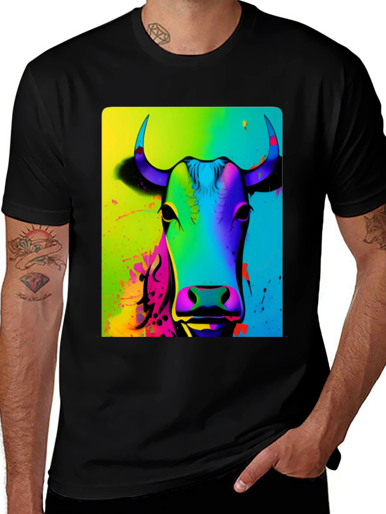 Variant 6 of Neon Cow Graphic Tee - Bold Animal Print T-Shirt