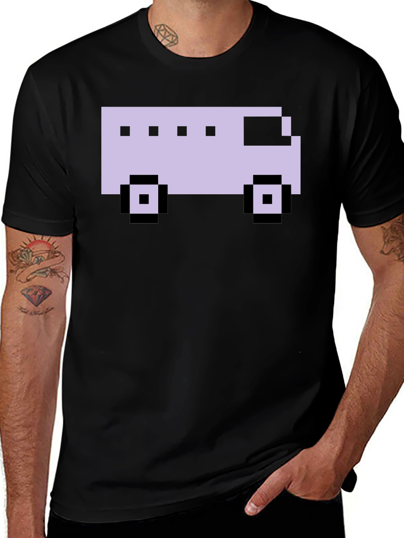 Variant 27 of Pixel Art Bus Graphic Tee - Black Short Sleeve Shirt