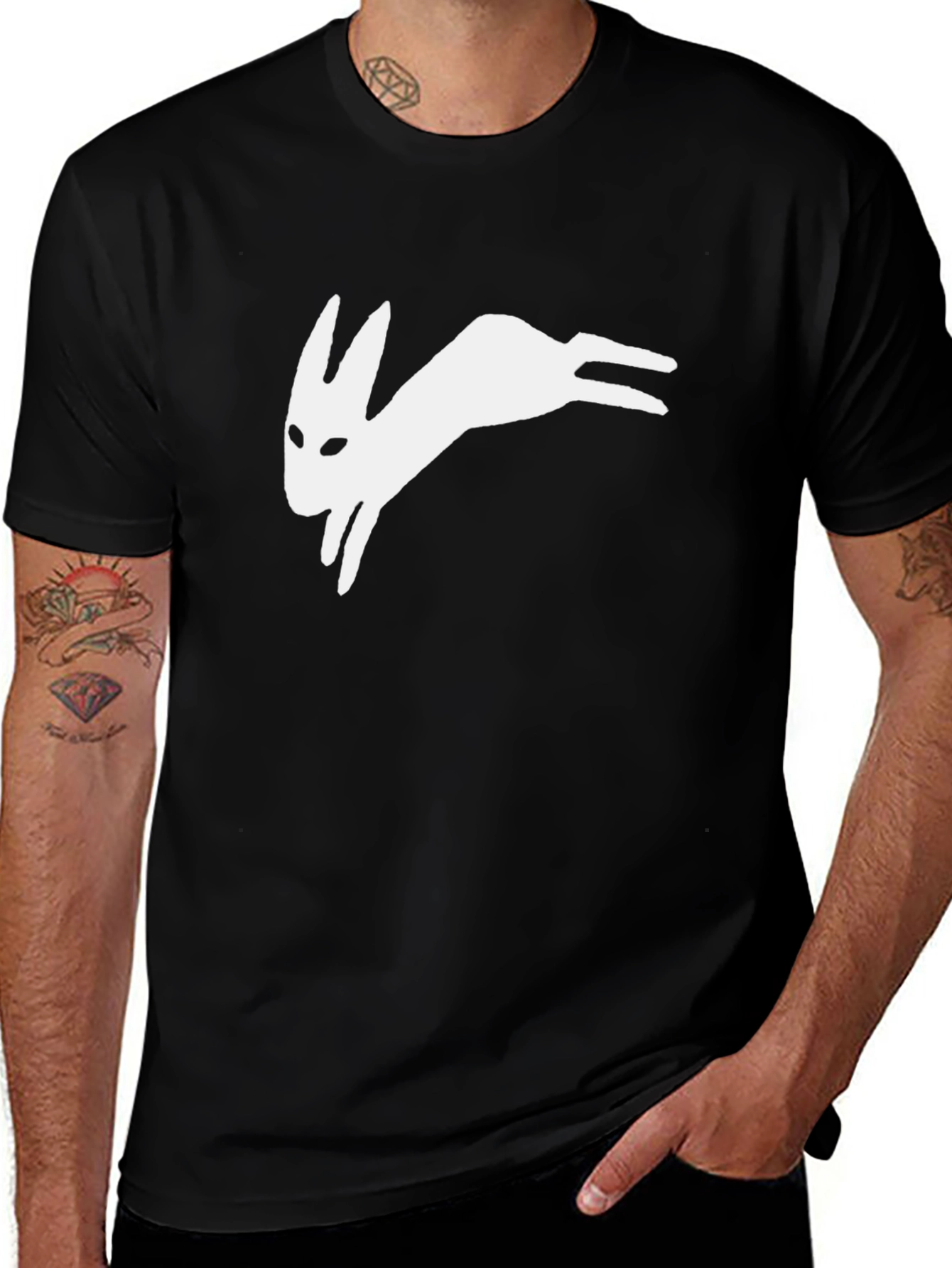 Variant 24 of Black T-Shirt with White Rabbit Graphic