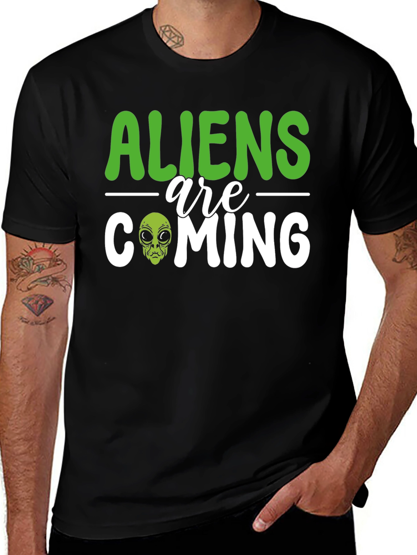 Variant 5 of Aliens Are Coming Graphic T-Shirt - Black Cotton Tee
