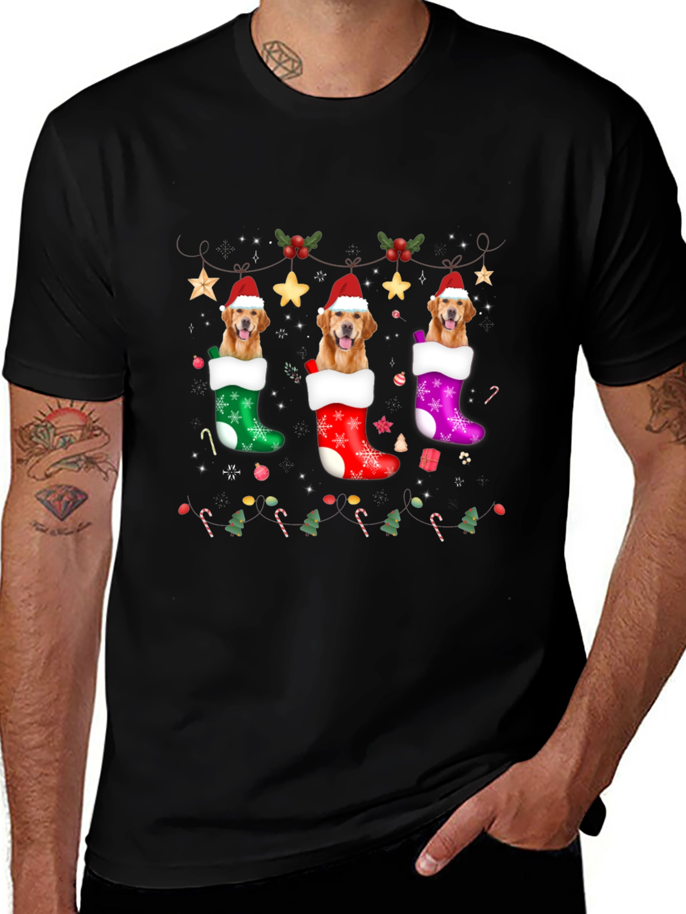 Variant 4 of Festive Dog Christmas Stocking T-Shirt