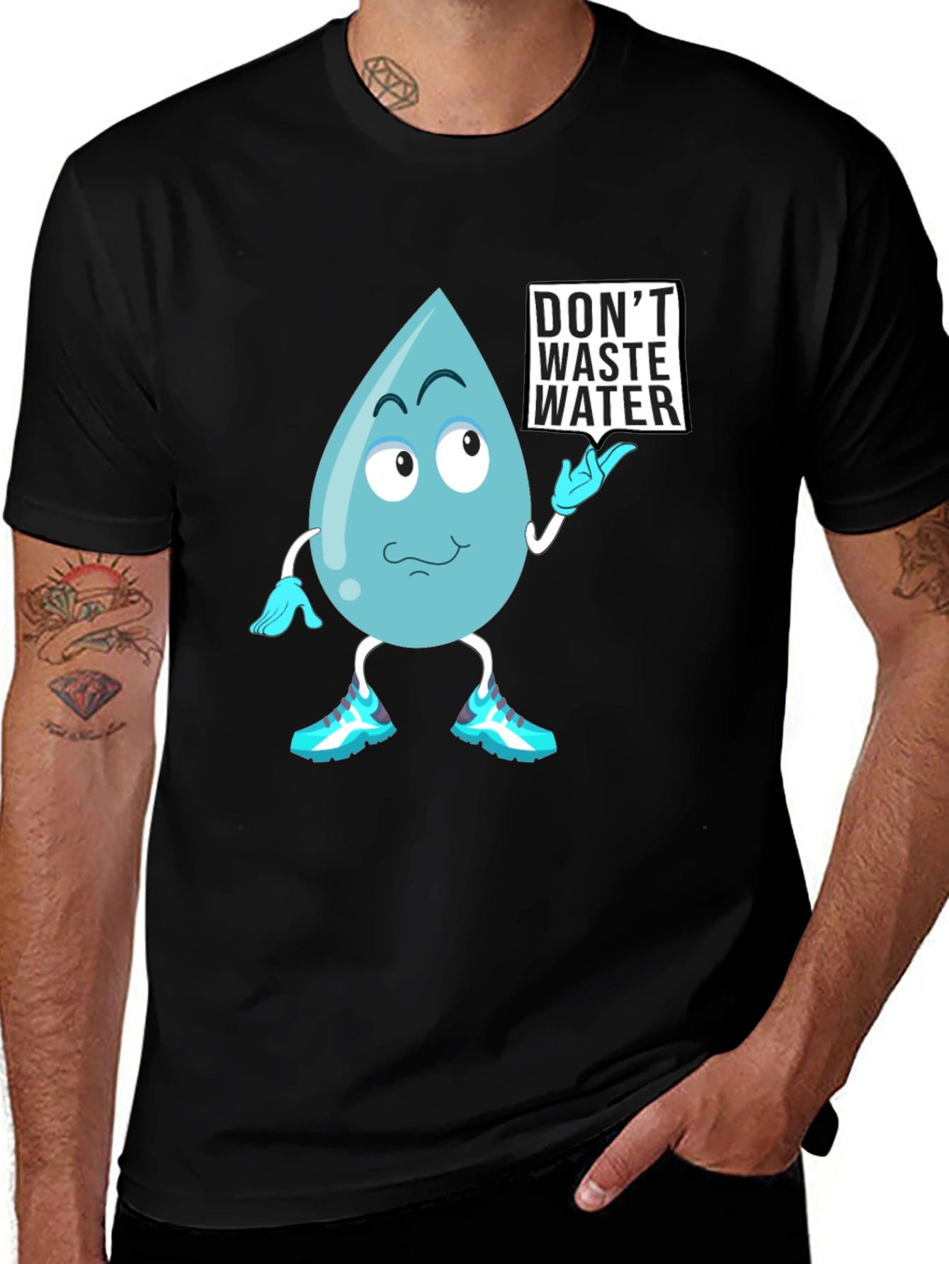 Variant 29 of Don't Waste Water Graphic Tee - Black Cotton Blend Shirt