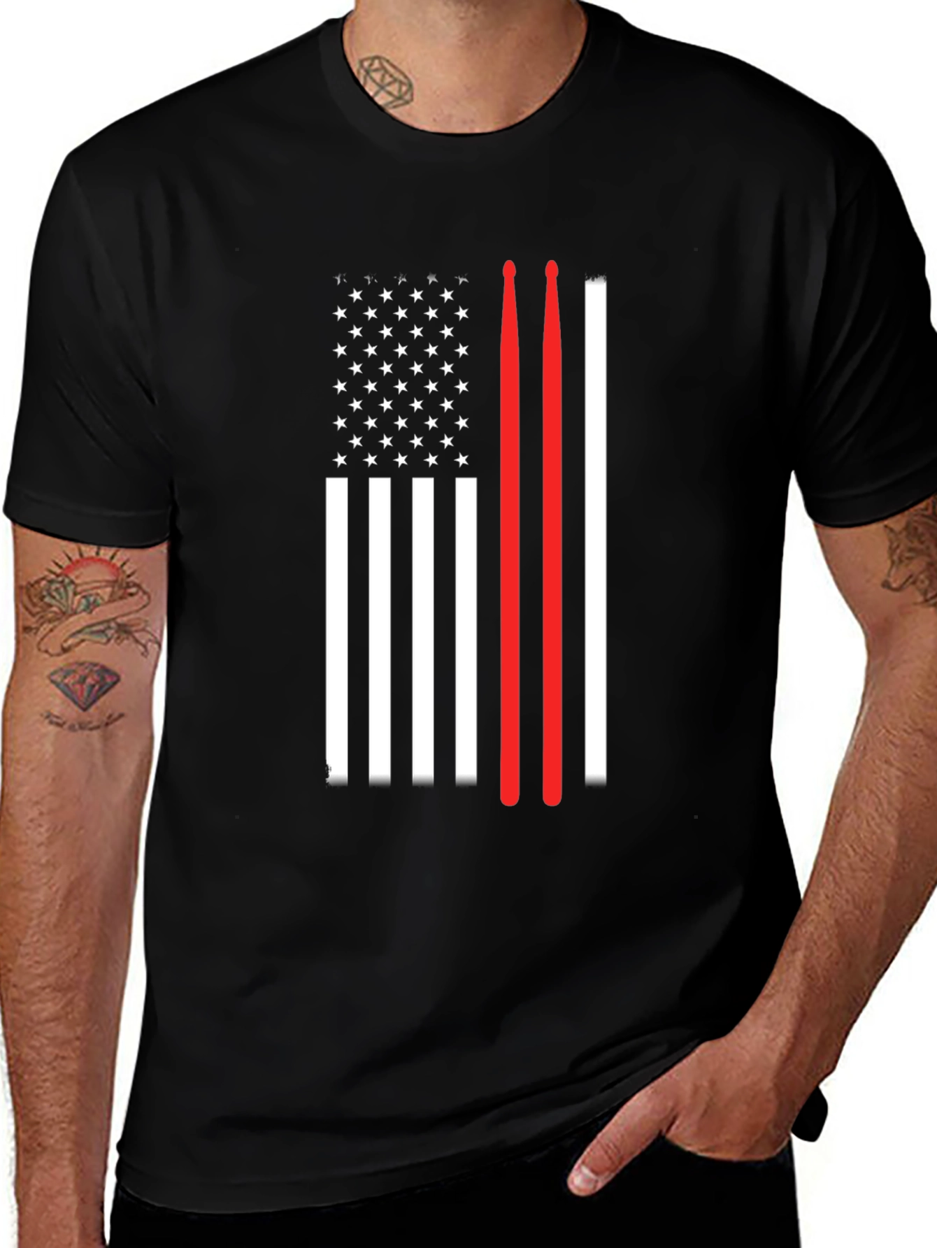 Black American Flag Drummer T-Shirt main image