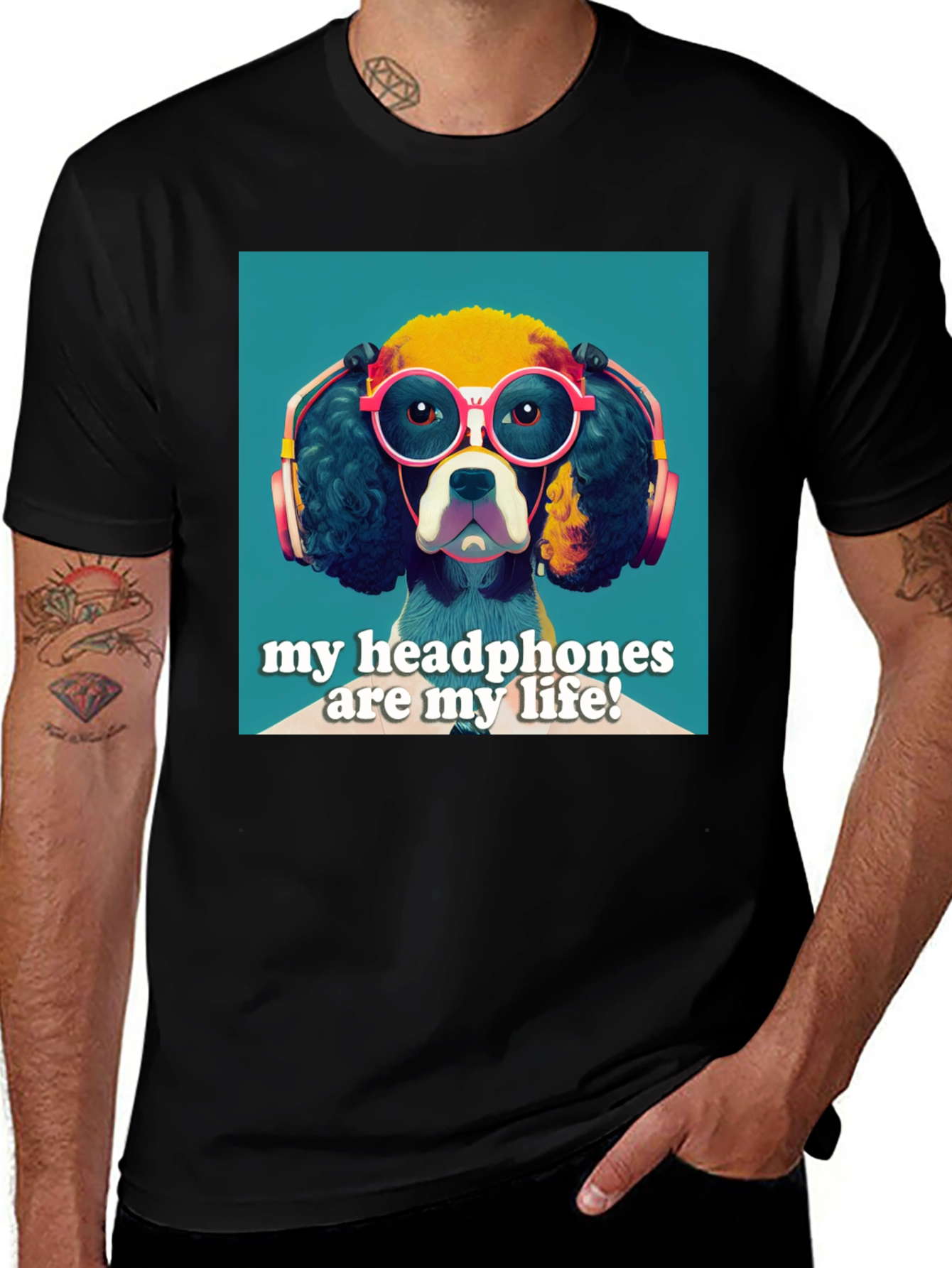 Variant 8 of Dog Headphones Graphic Tee - My Headphones Are My Life
