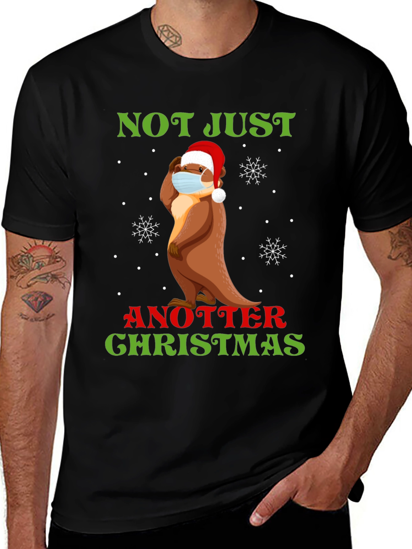 Black Funny Otter Christmas T-Shirt - Not Just Another Christmas main image