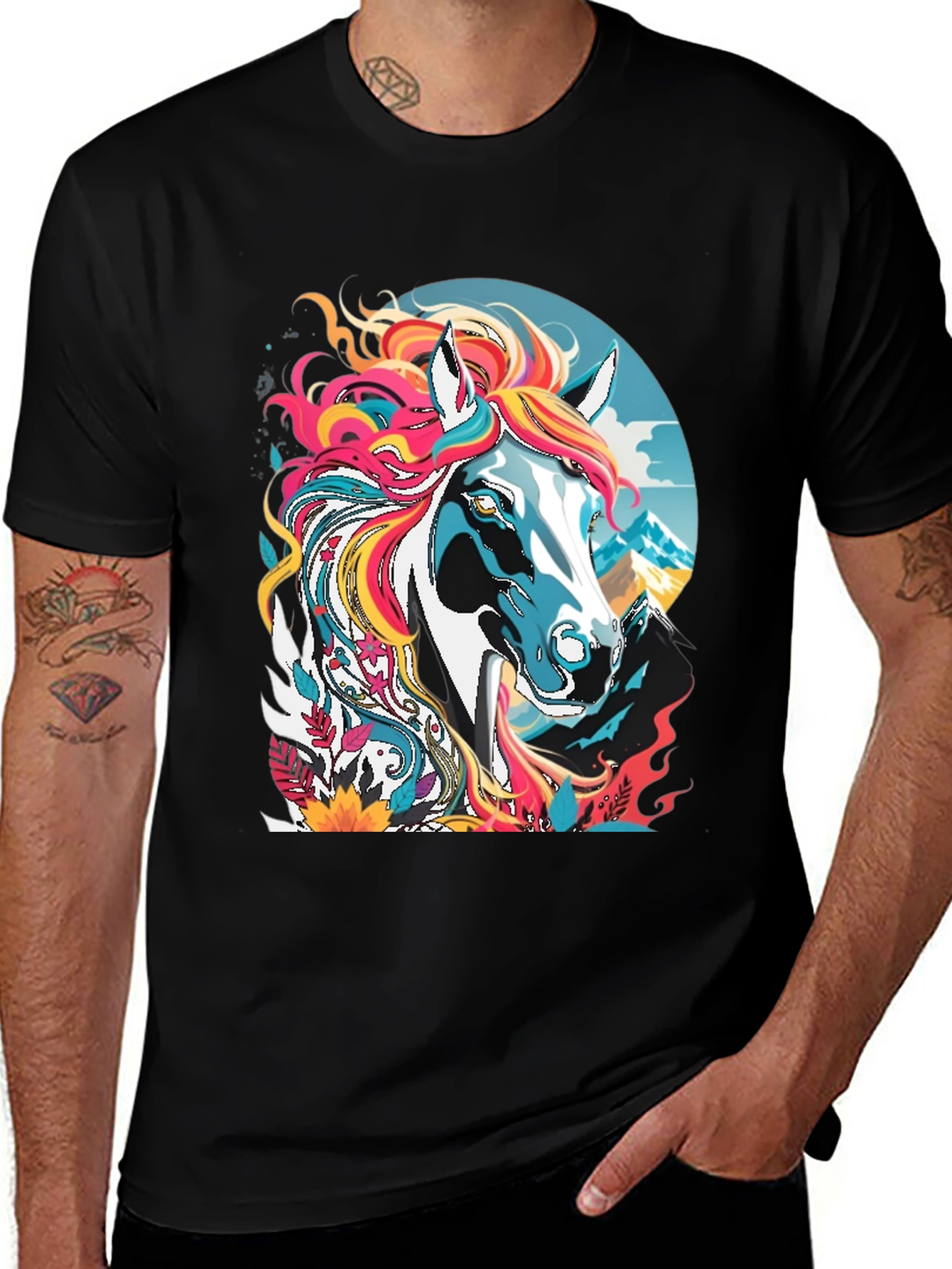 Horse Graphic T-Shirt - Vibrant Artistic Design