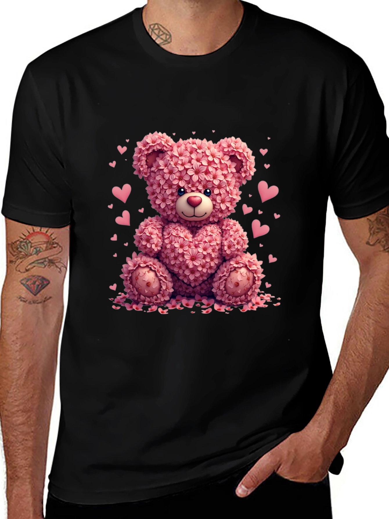 Variant 3 of Floral Teddy Bear Graphic Tee - Valentine's Day