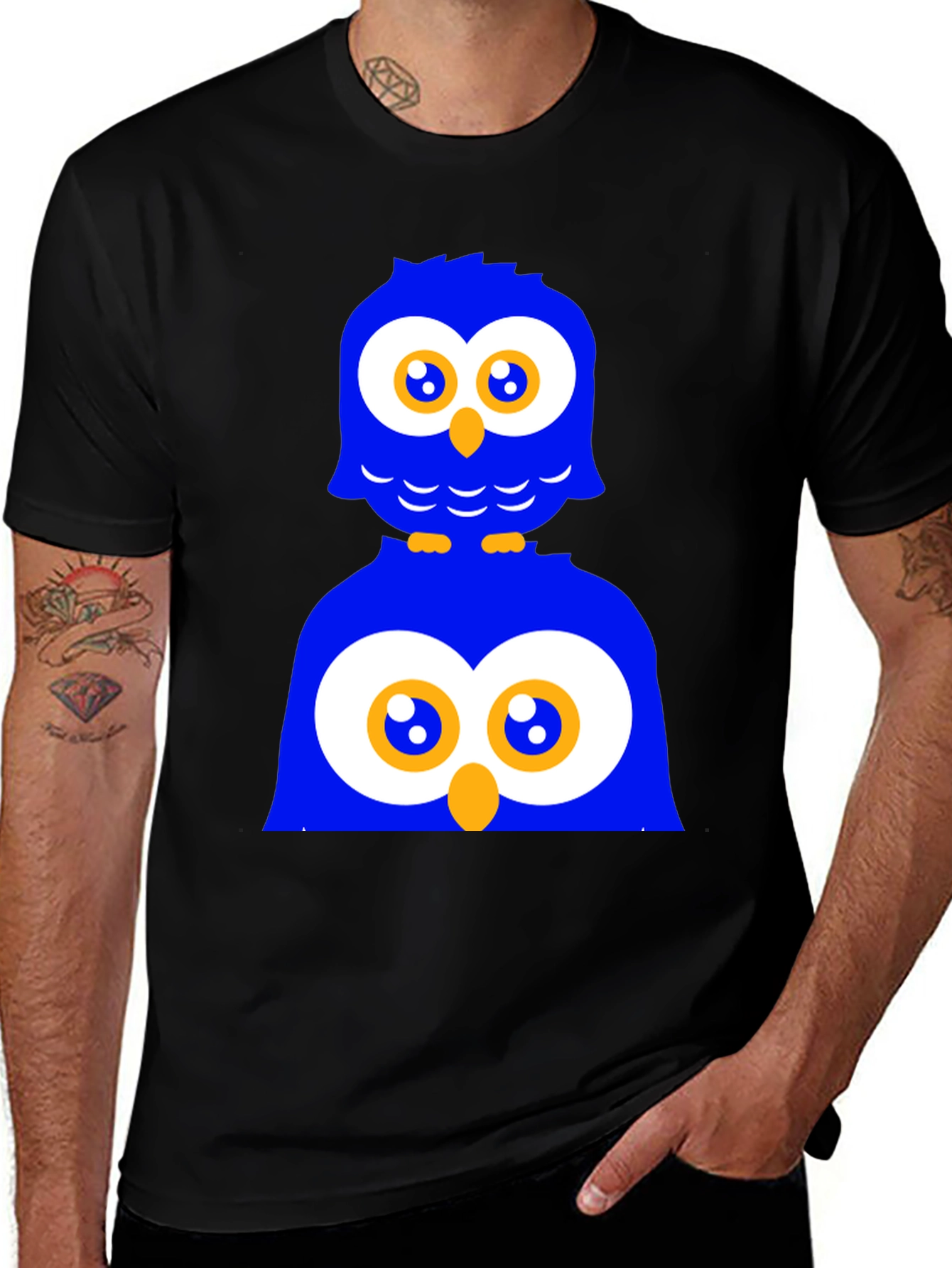 Variant 11 of Funny Owl Graphic Print Black T-Shirt
