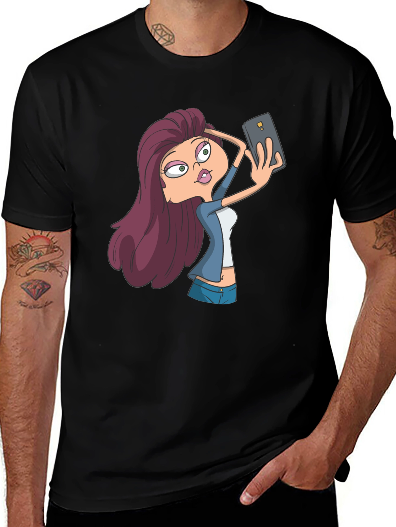 Variant 3 of Selfie Cartoon Girl T-Shirt - Stylish Graphic Tee