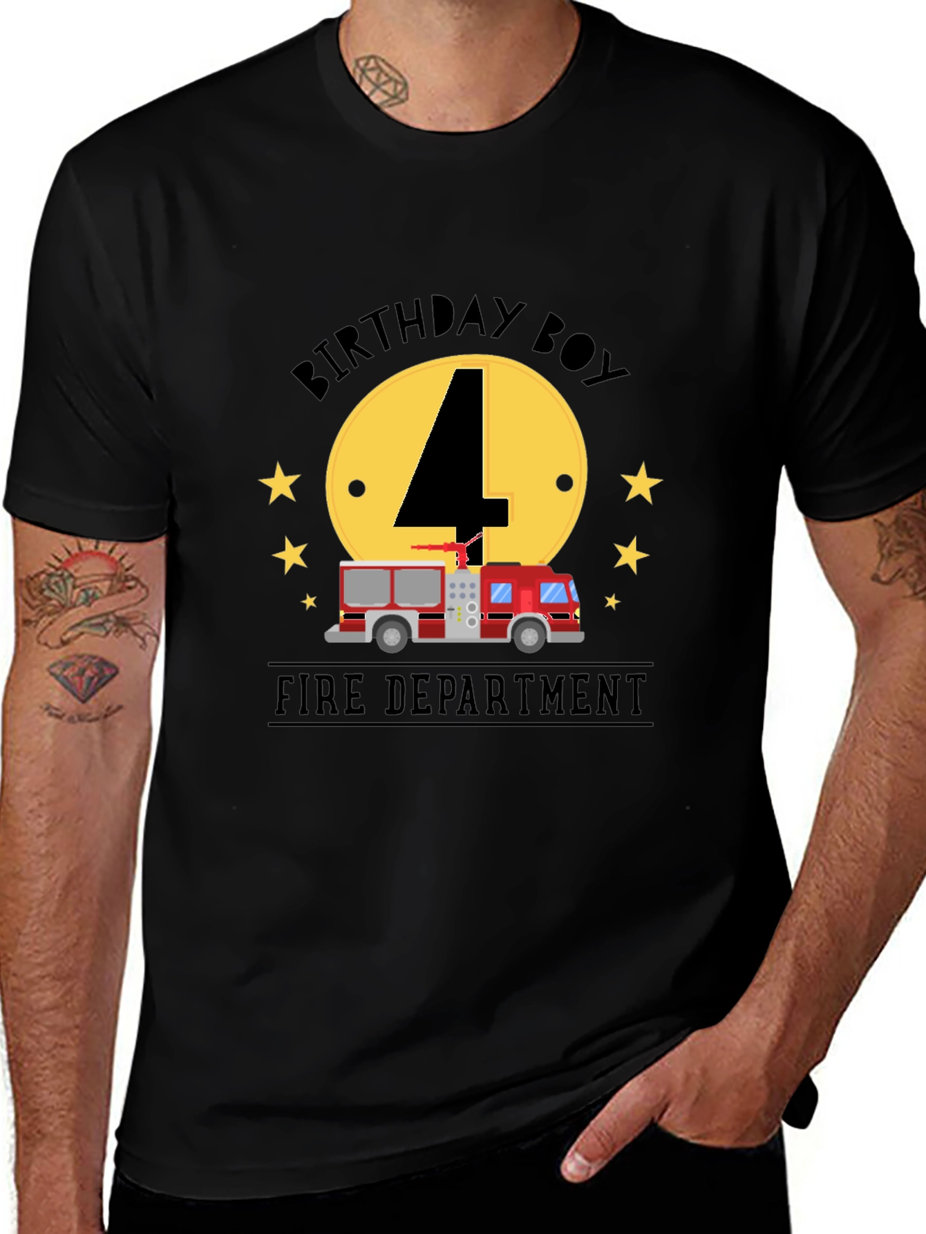 Birthday Boy Firetruck 4th Birthday T-Shirt