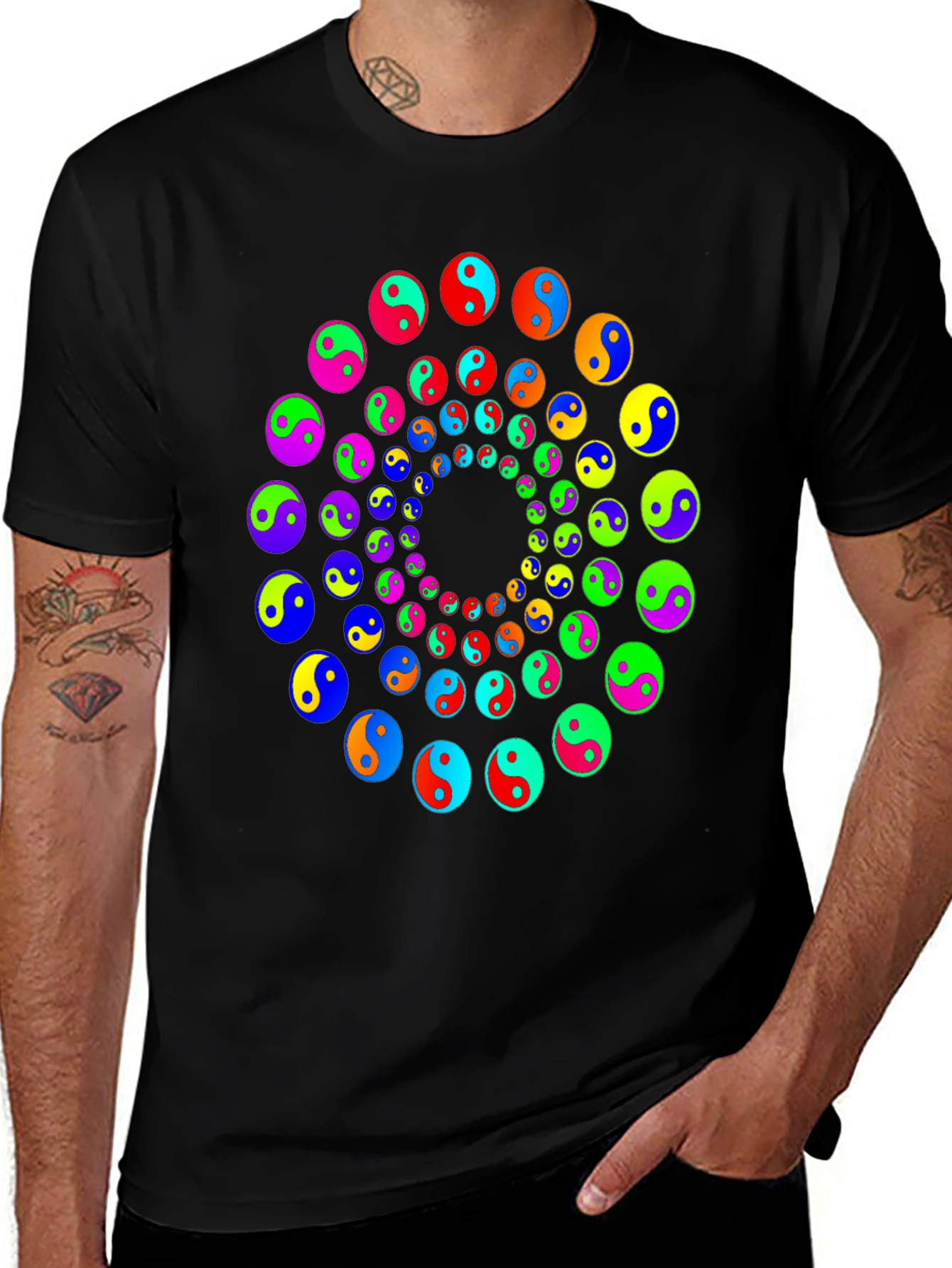 Variant 5 of Yin Yang Spiral Graphic Tee - Vibrant Colorful Design