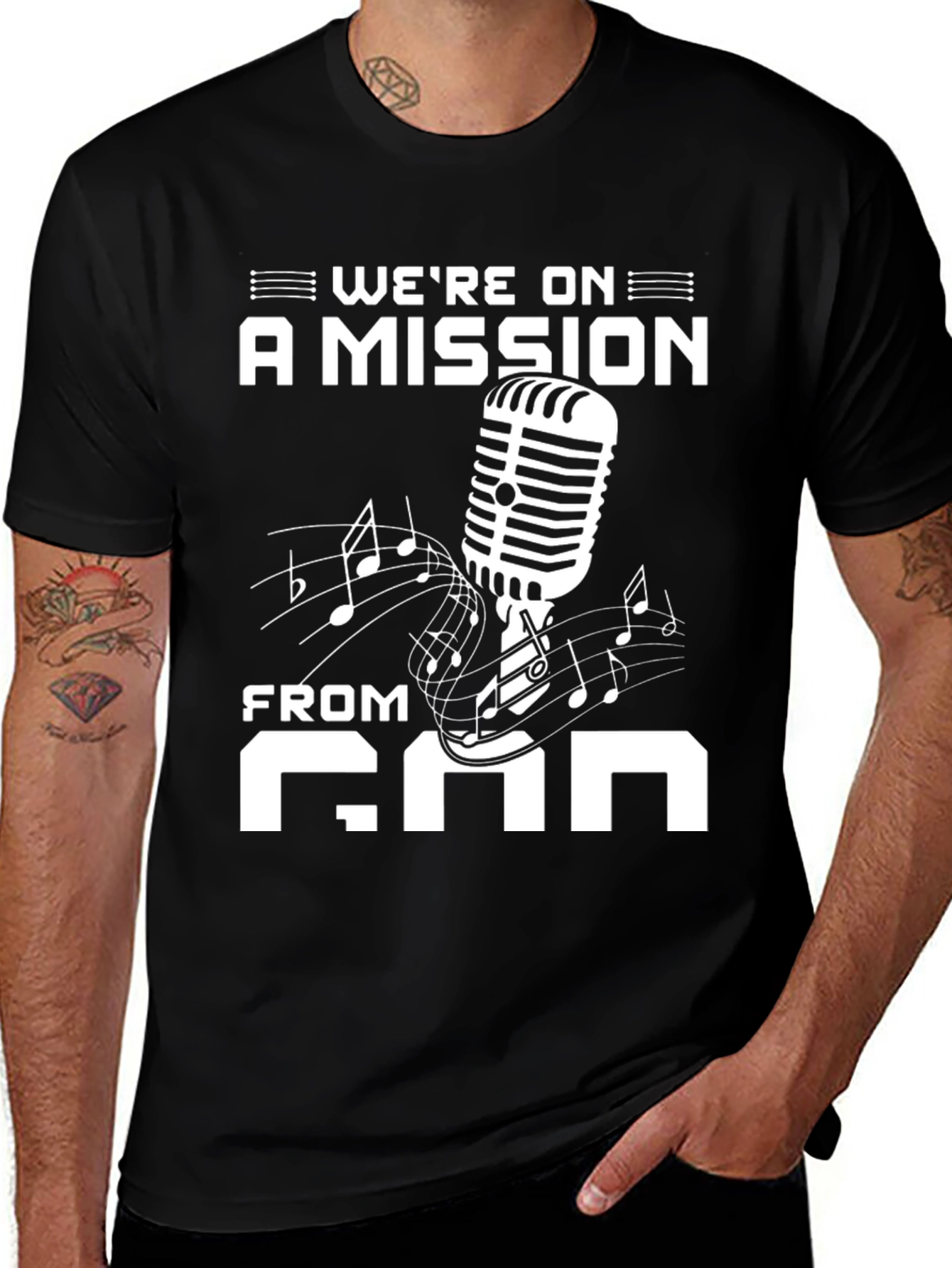 Variant 4 of We're on a Mission From God Black T-Shirt